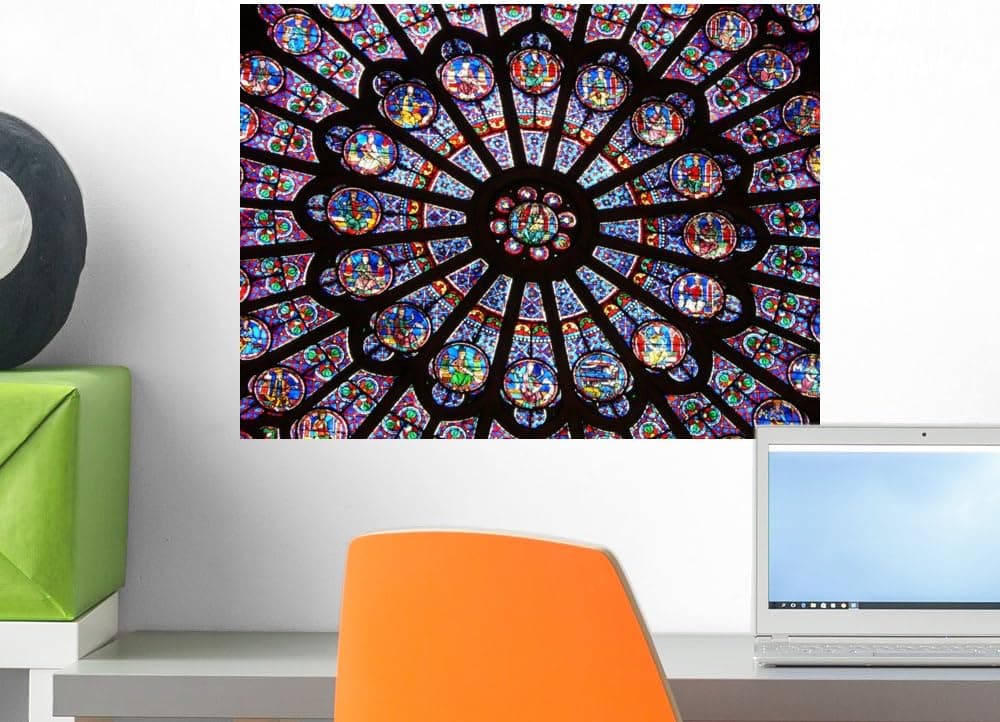 Wallmonkeys Stained-Glass Window in Notre-Dame Cathedral Wall Decal Peel and Stick Graphic WM90008 (18 in W x 14 in H)