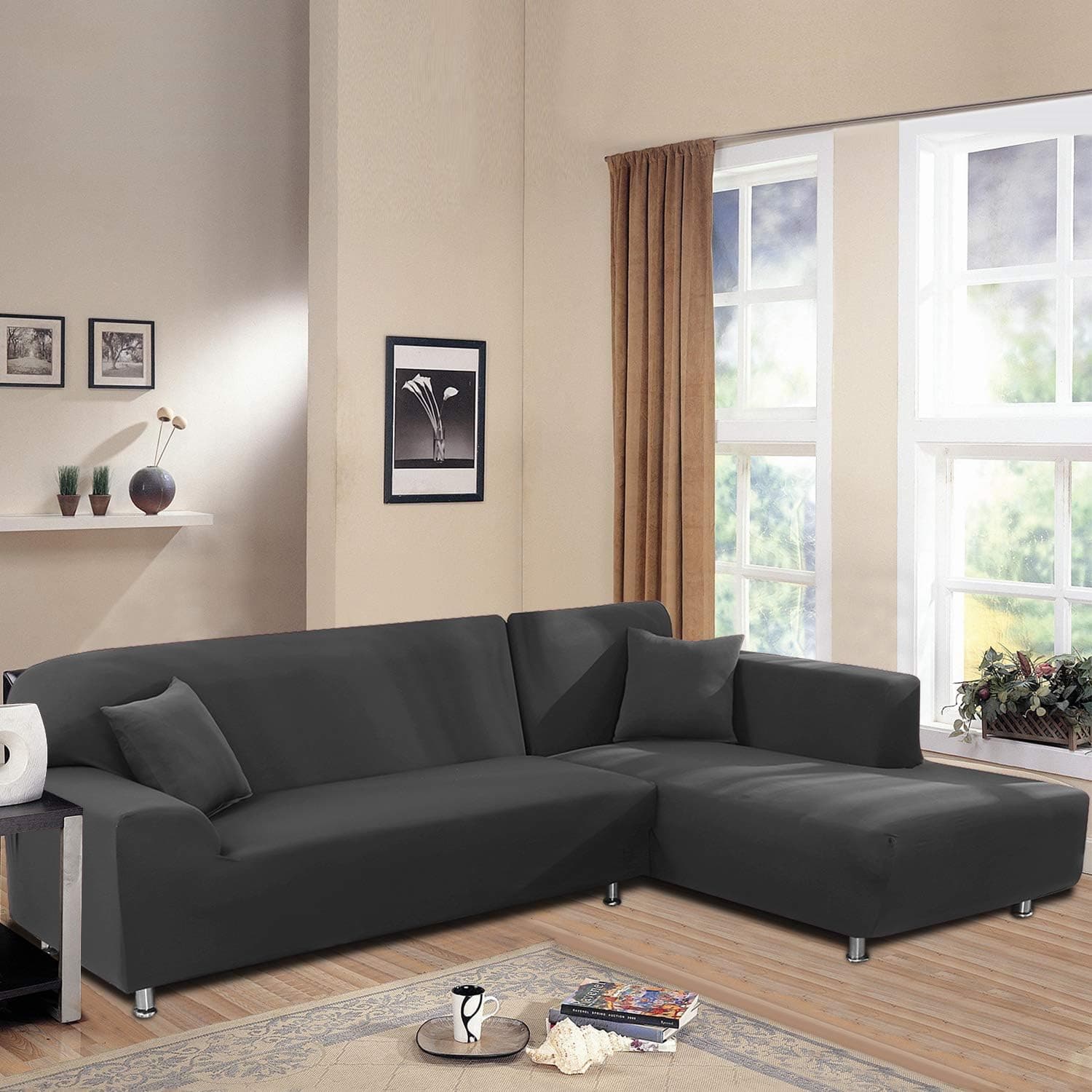 ANGELLOONG Upgraded L Shape Sofa Cover for Sectional Couch, 2piece Sofa Slipcovers, Stretch and Anti-Slip Slipcovers for Kids Pet