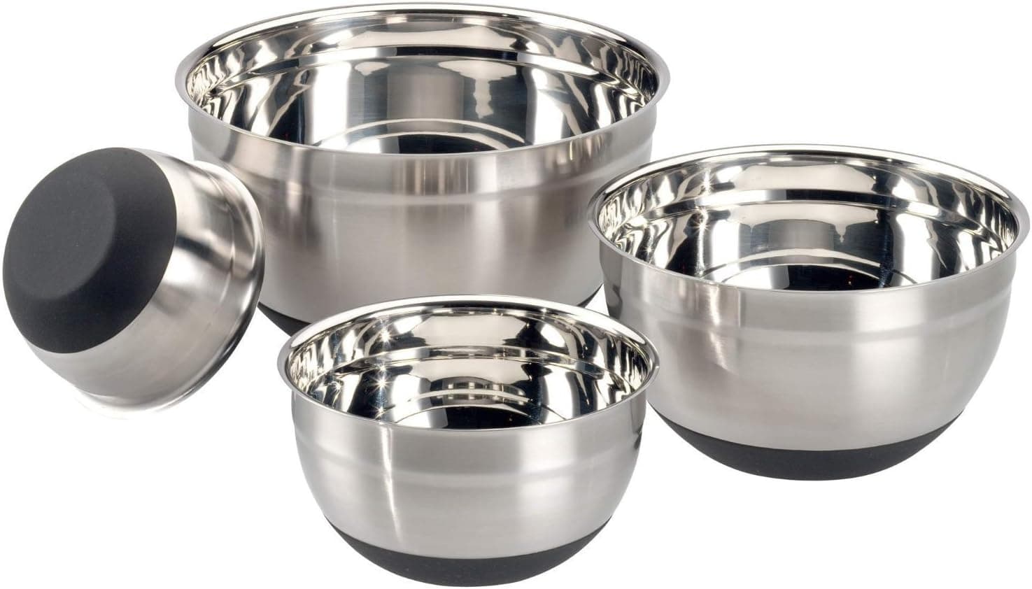 Stainless Steel Mixing Bowls with Non-Slip Silicone Base ~ 1-1/2, 3, 5 and 8-Quart ~ Set of 4