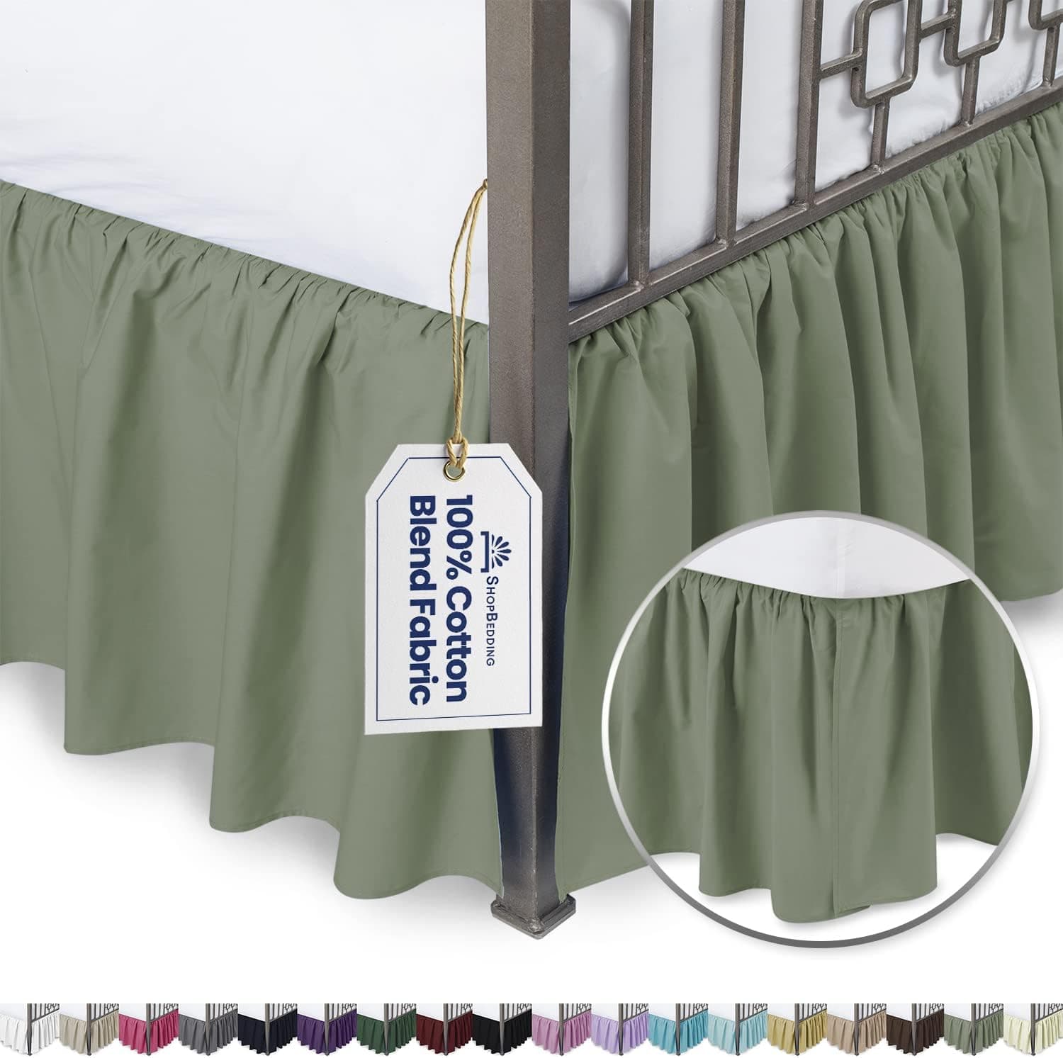 Ruffled Bed Skirt with Split Corners - Full, Sage, 21 Inch Drop Cotton Blend Bedskirt (Available in and 16 Colors) - Blissford Dust Ruffle.