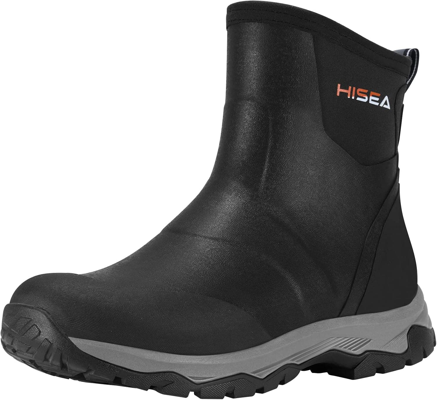 HISEA Excursion Pro Men's Rain Boots Ankle Height Rubber Neoprene Boots Waterproof Insulated Outdoor Work Bootie Garden Mud Shoes for Gardening Camping Fishing Farming and Yard Working
