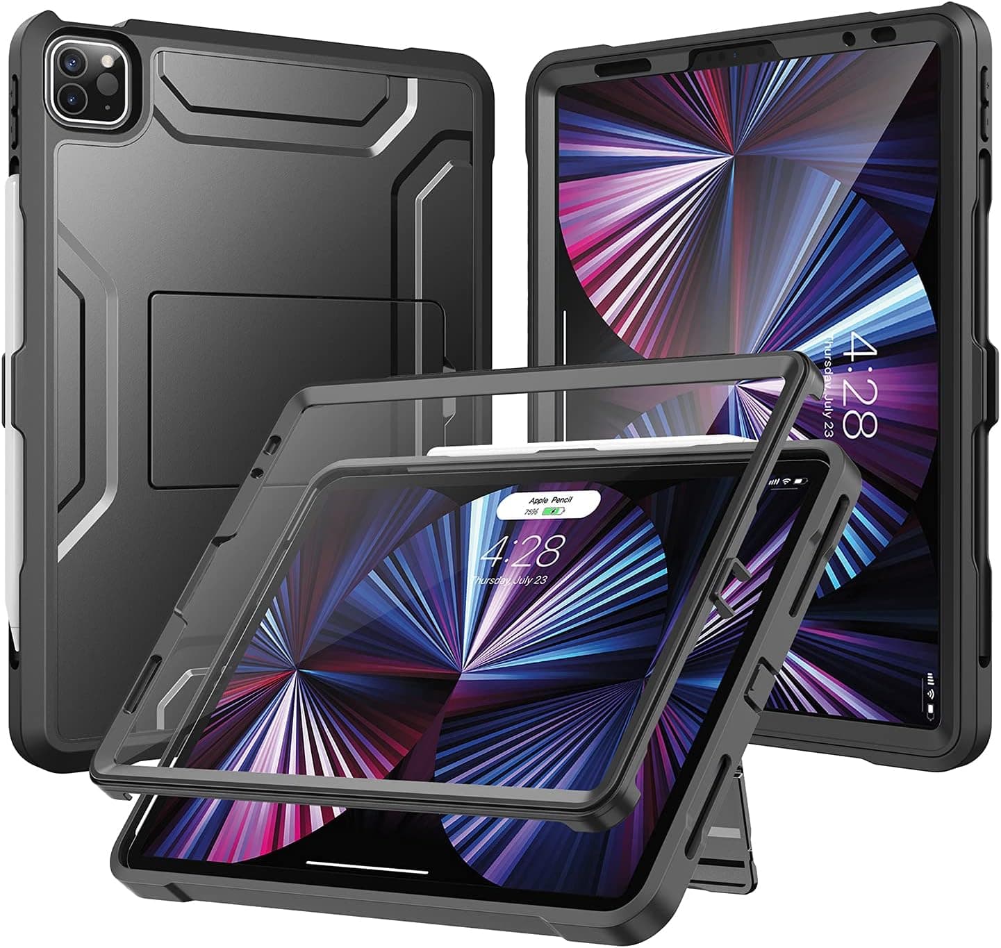 Soke Case for iPad Pro 11 Inch 2022/2021/2020/2018/iPad Air 5th/4th Generation,Built-in Screen Protector - Support 2nd Apple Pencil Charging - Heavy Duty Rugged Protective Kickstand Case - Black