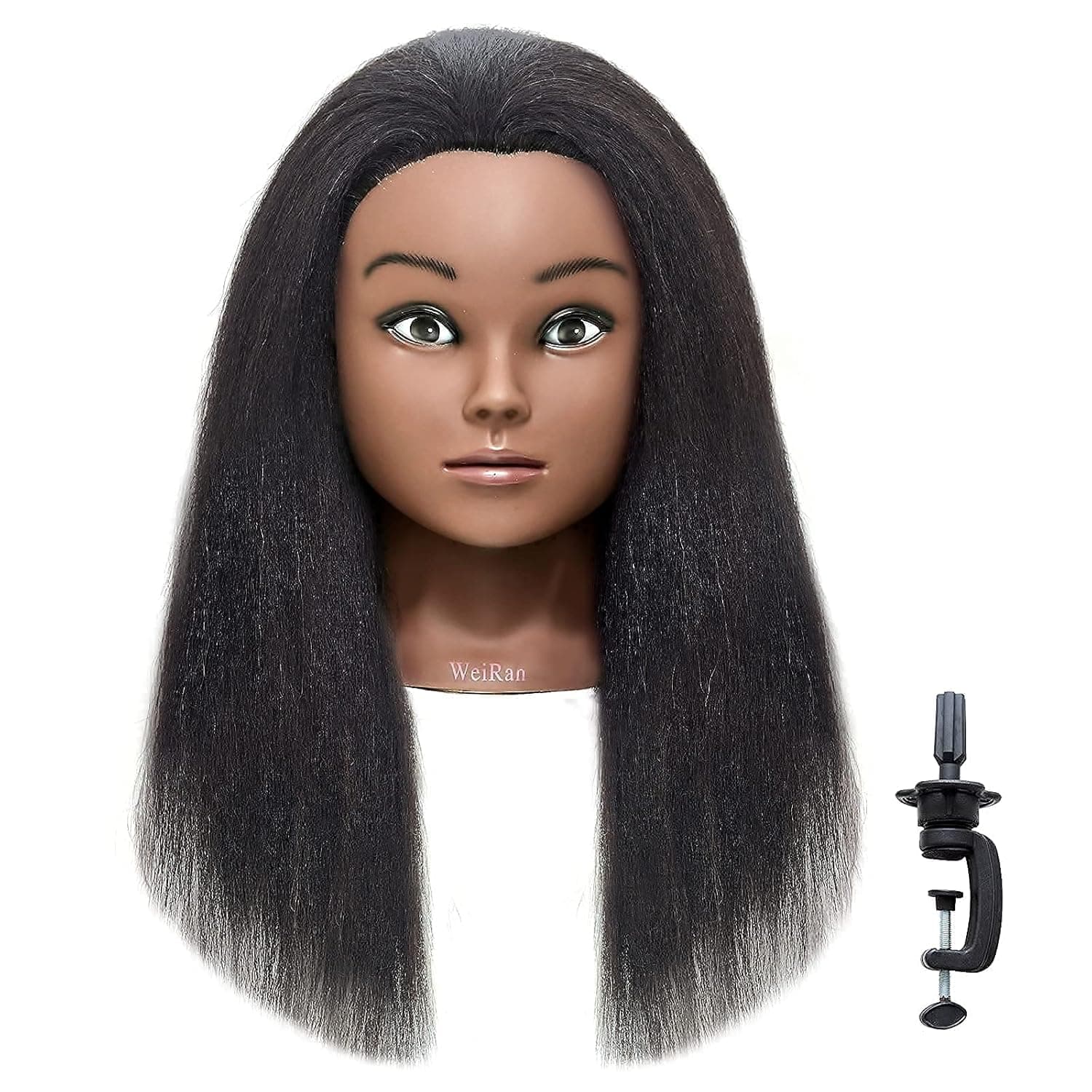 WeiRan100% Mannequin Head with Human Hair Manikin Cosmetology Makeup Doll Heads with Stand for Display Practice Braiding Styling Training Coloring Bleaching Dyeing Curling Cutting Updos (black-2022)