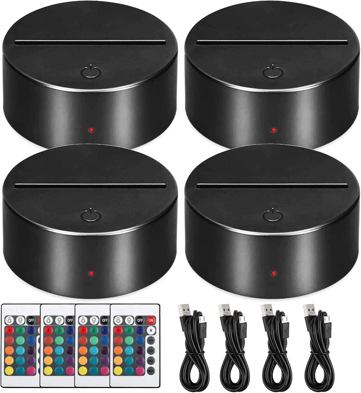 4 Packs 3D Night Light LED Lamp Base LED Light Display Base Touch Desk Night Light with Remote Control USB Cable Xmas Decorative Light Lamp Base for Acrylic and Resin Glass for Restaurant Room Shop