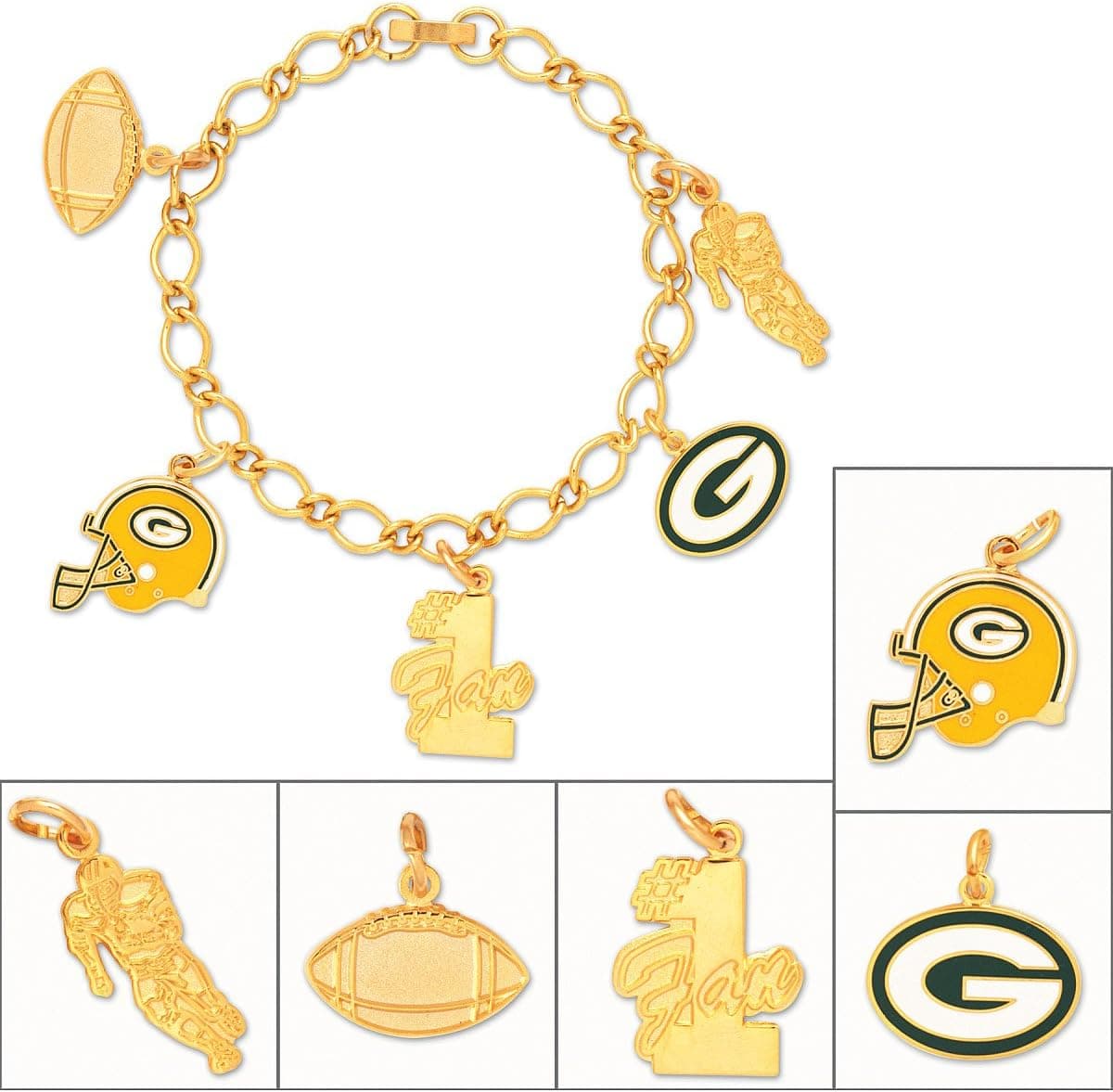 WinCraft NFL Green Bay Packers 54356071 Bracelet with Charms Clamshell