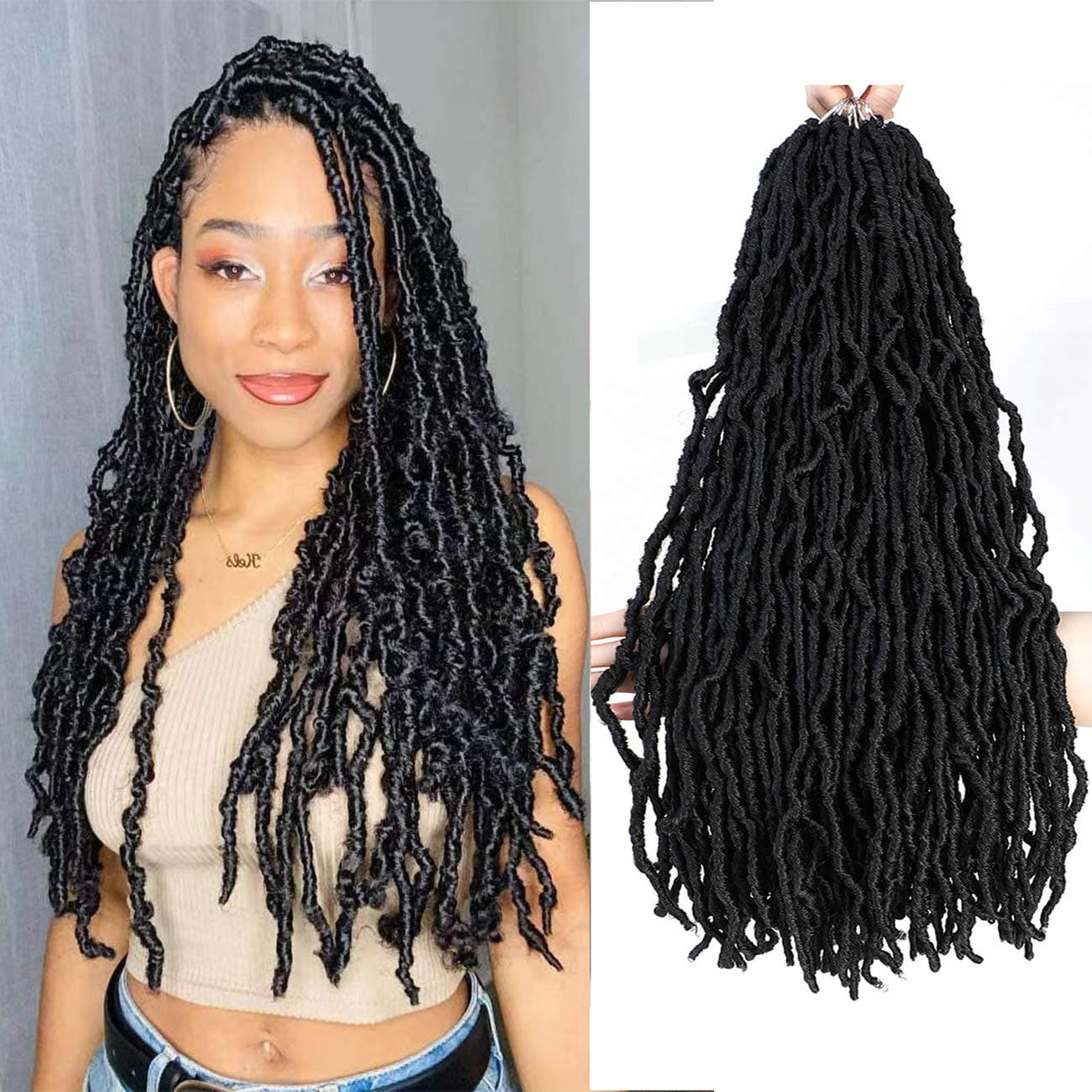 Faux Locs Crochet Hair 18 inch Goddess Soft Locs Crochet Hair Extensions for Black Women Natural Wavy Locs Pre-Looped Crochet Braids 6 packs 100% Premium Fiber (18inch, 1b)