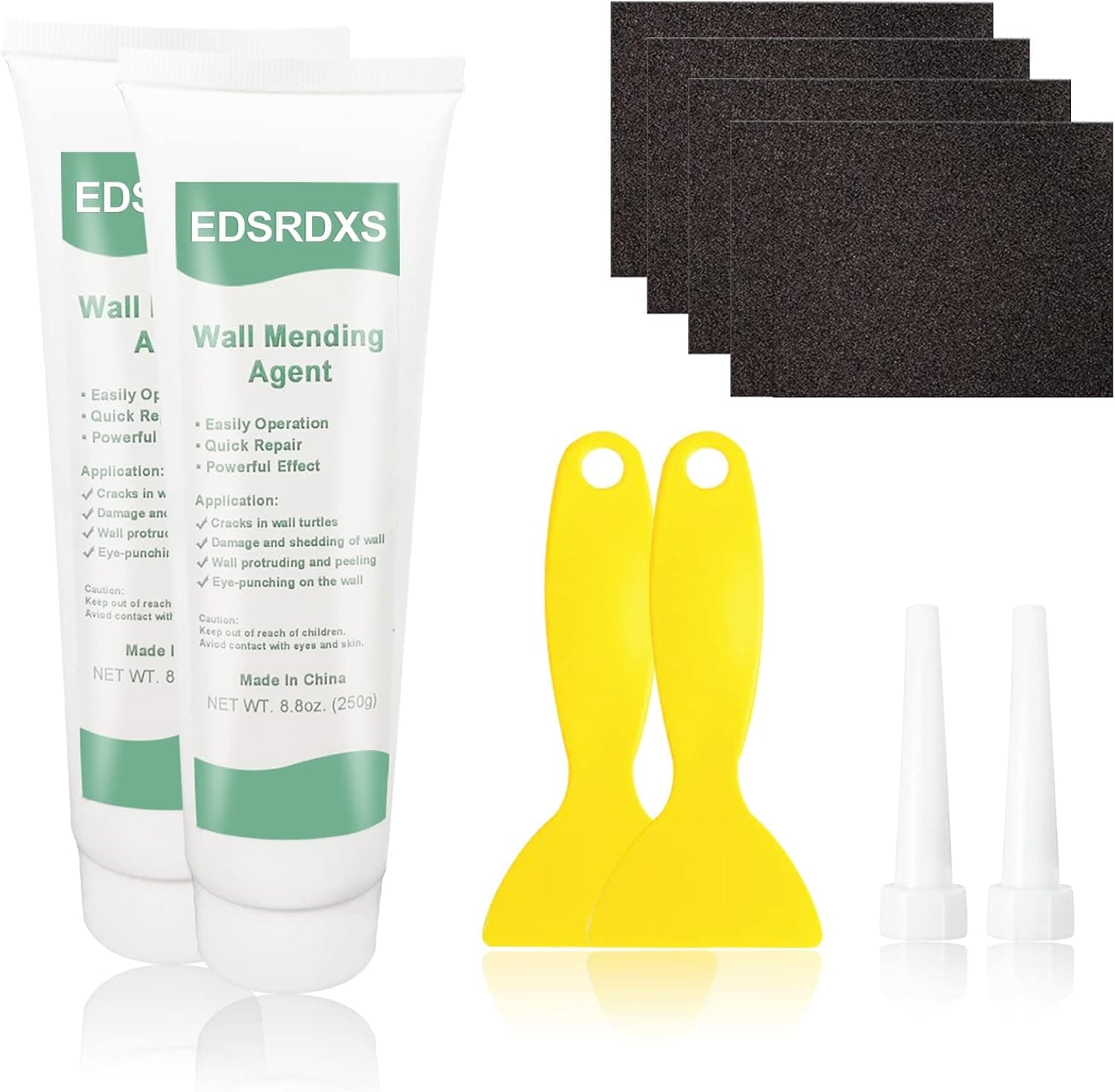 EDSRDXS 17.6OZ Environmental Protection Wall Mending Agent with Scraper, Nozzle Extender, Sandpaper, Repair Damaged Walls, Easy to Operate, Suitable for Indoor and Outdoor wall Surfaces (8.8OZx2 pack)