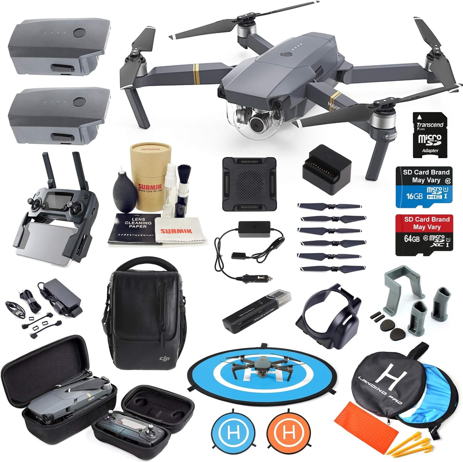 DJI Mavic Pro Drone Quadcopter Fly More Combo with 3 Batteries, 4K Professional Camera Gimbal Bundle Kit with Must Have Accessories