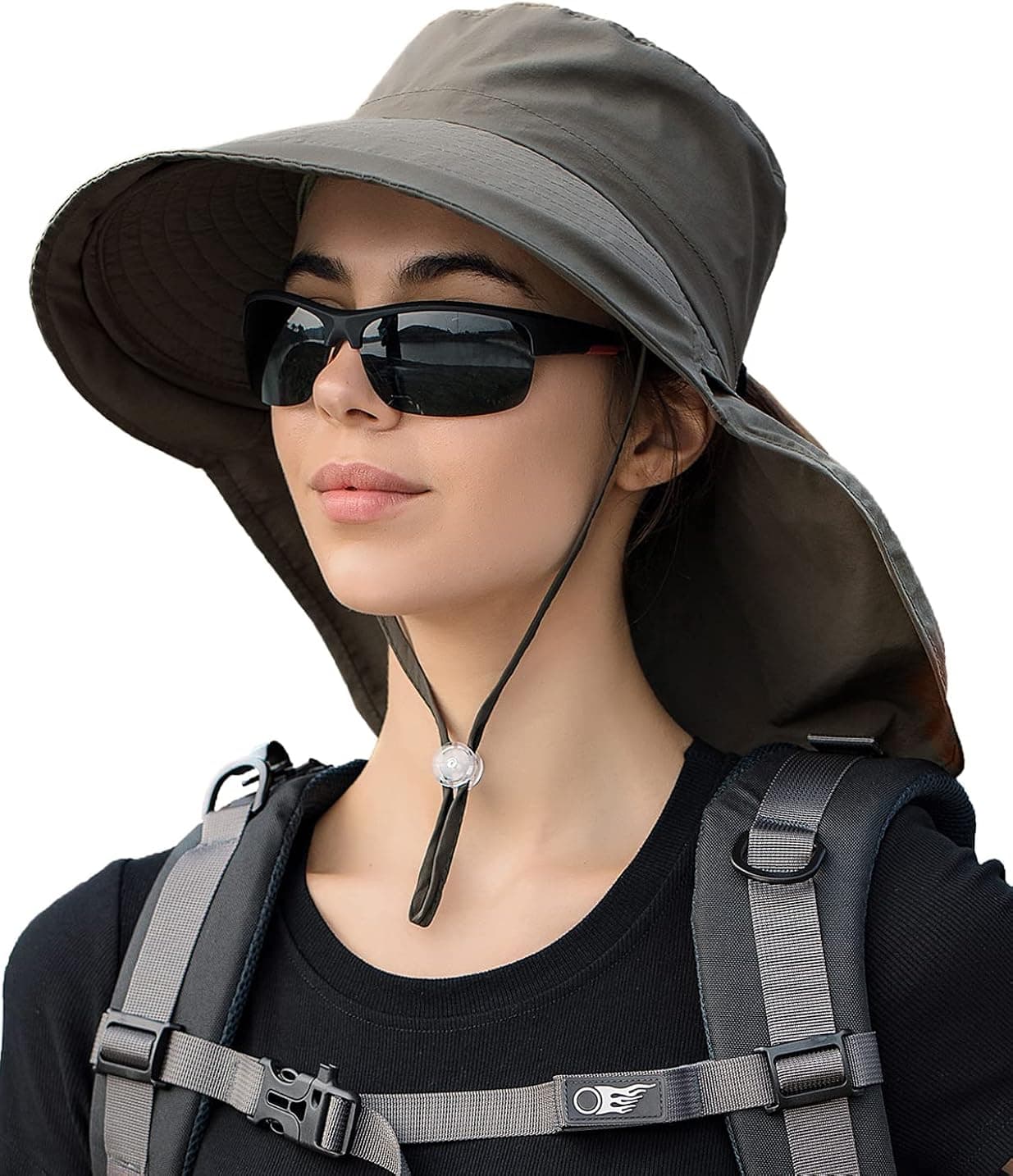 Womens Sun Hat with Ponytail Hole,UPF 50+ Wide Brim Outdoor hat Hiking Safari Beach Grdening Fishing Hat with Neck Flap