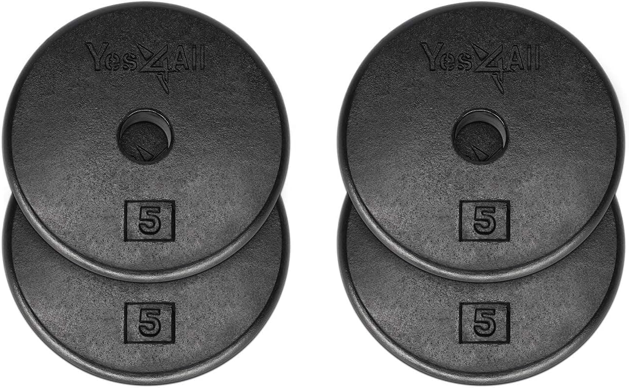 Yes4All Standard 1-inch Cast Iron Weight Plates 5, 7.5, 10, 15, 20, 25 lbs (Single & Pair)