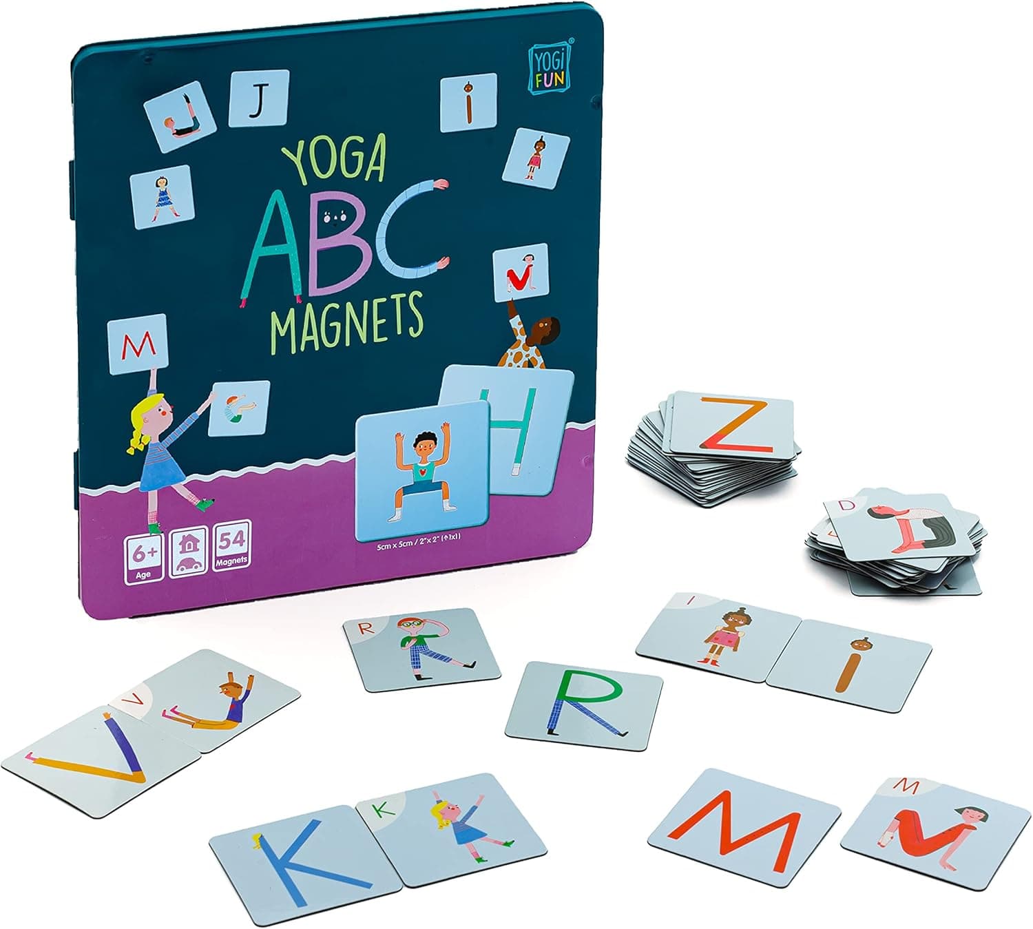 Yogi Fun Yoga ABC Magnets Educational Game for Learning The ABC in a Playful Way Set with 54 Magnets, ABC Colorful Poster and erasable Marker, 10 Ideas to Play. Tested and Approved