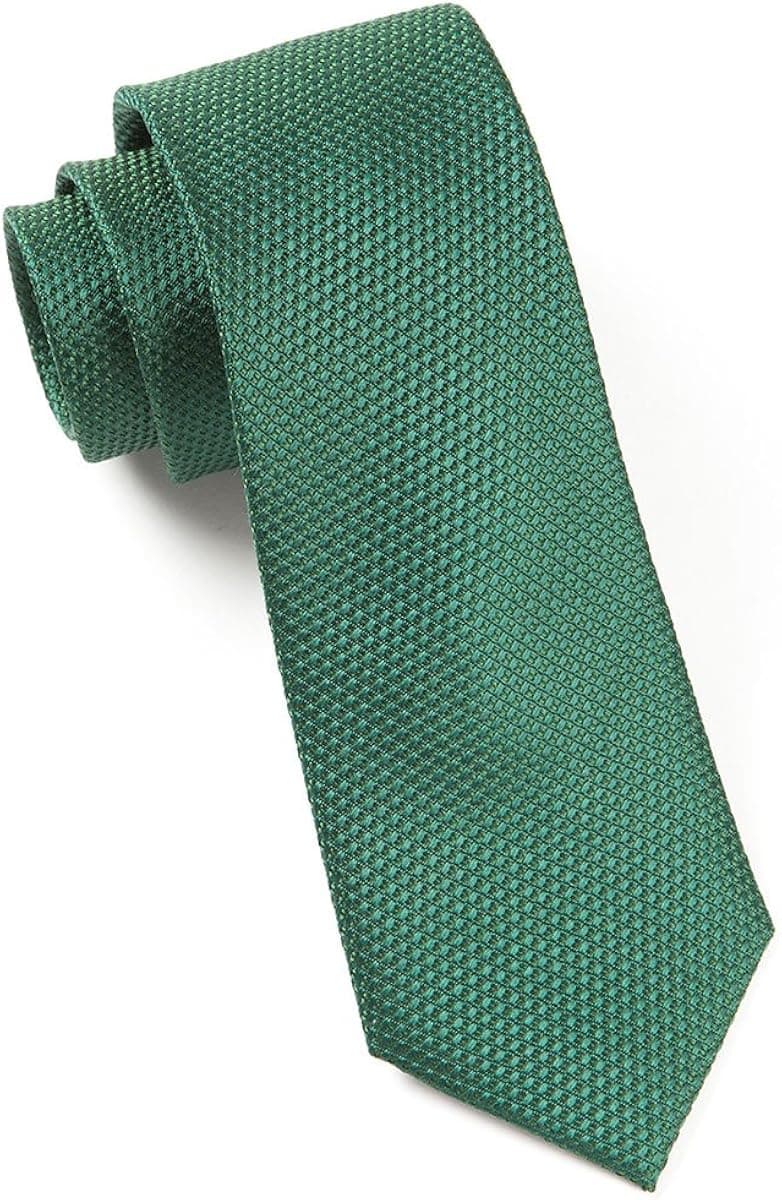 The Tie Bar 100% Silk Hunter Green Solid Textured Grenafaux 2.5 Inch Tie