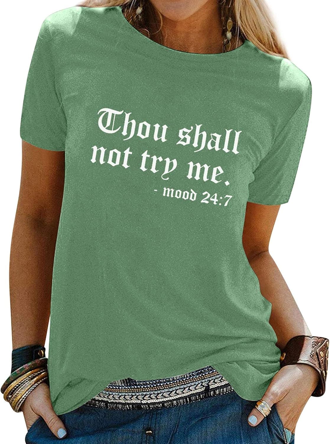 Nlife Womens Thou Shall Not Try Me Graphic Tees Vintage T-Shirt Tops