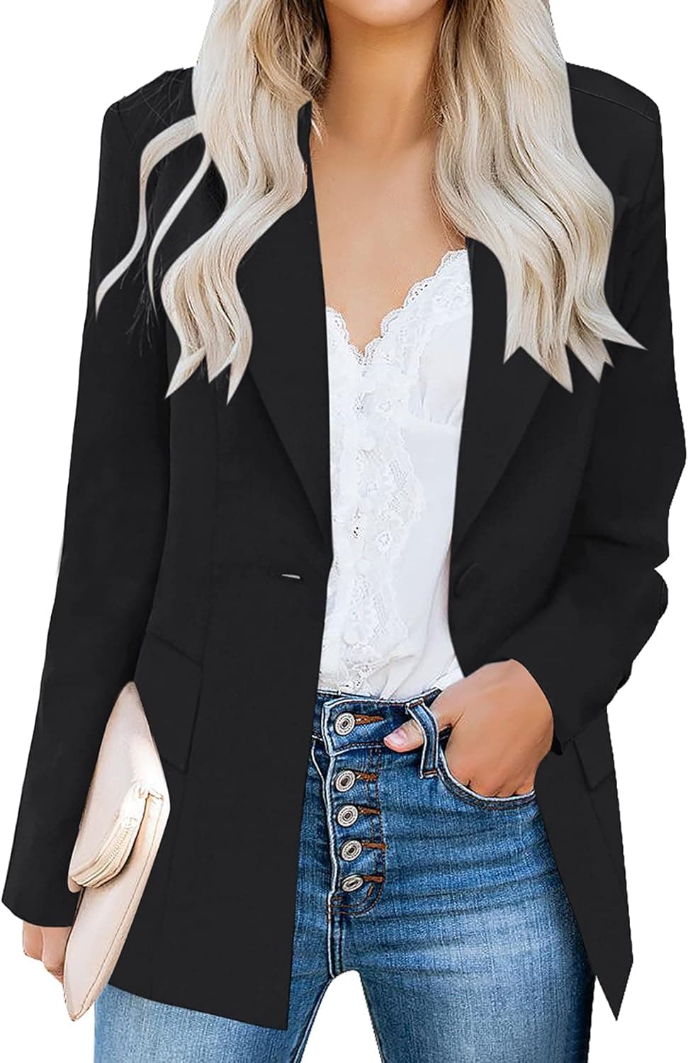 LUYEESS Women's Casual Work Office Notch Lapel Pockets Buttons Blazer Suit Jacket