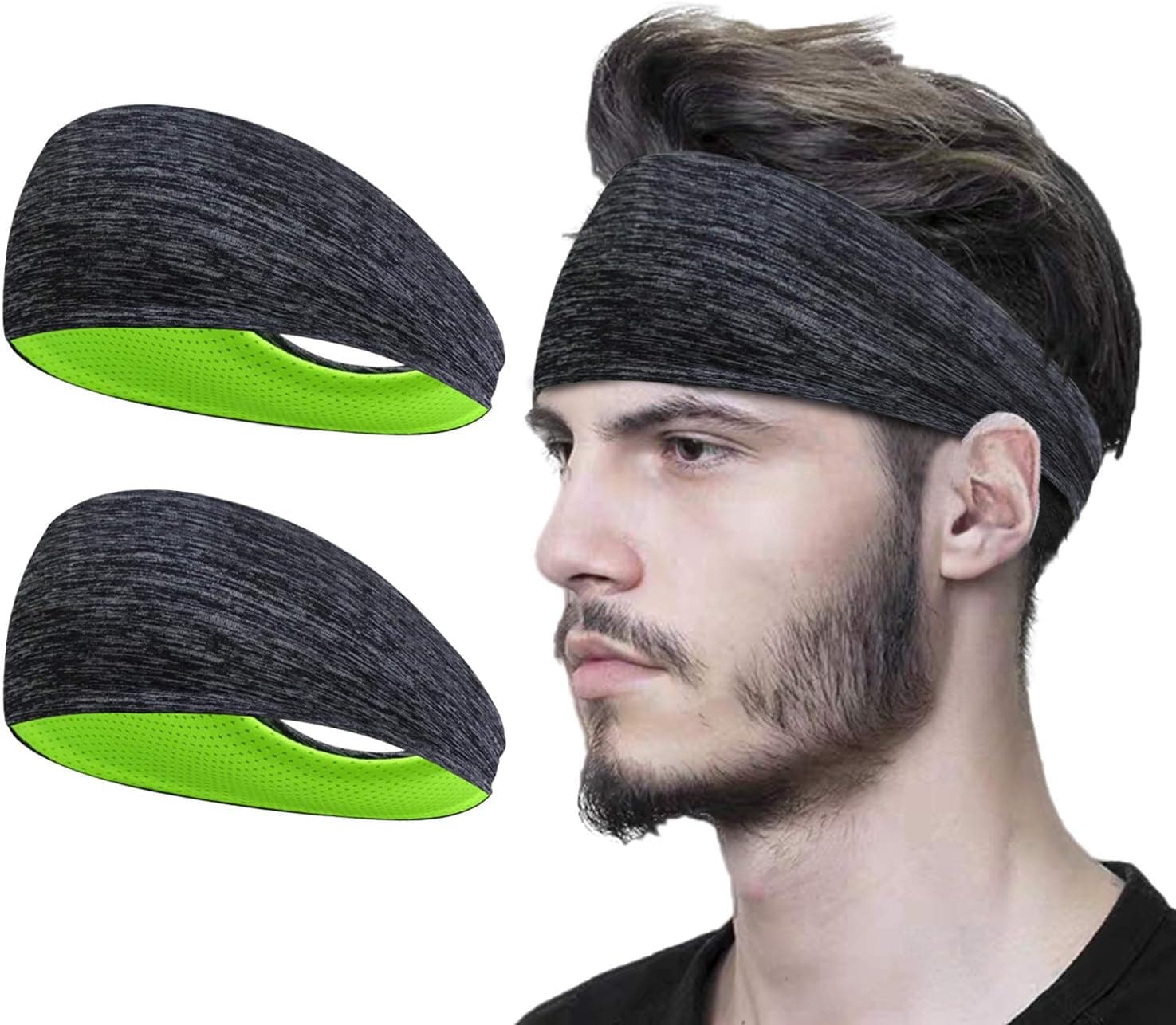 ZJBOX Mens Women Headband (2 Pack), Mens Sweatband & Sports Headband for Running, Cycling, Yoga, Basketball - Stretchy Moisture Wicking Unisex Hairband