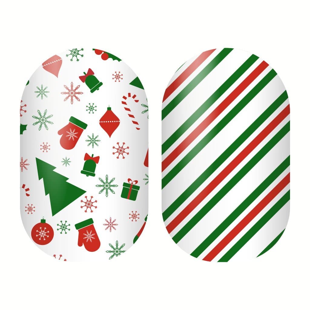 Mani Wraps Salon Quality Nail Wraps – Christmas Cheer (Mixed Mani - Half Sheet of Red and Green Striped Pattern & Half Sheet of Red and Green Holiday Images)
