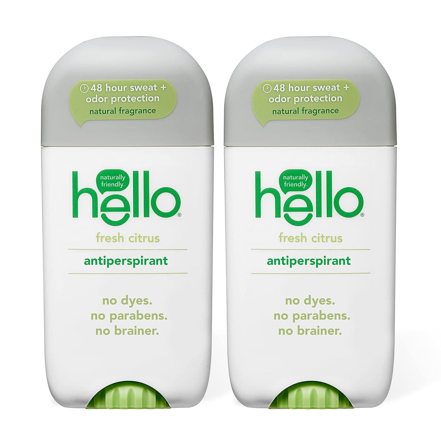 Hello Fresh Citrus Antiperspirant Deodorant for Women + Men, Natural Fragrance, Dermatologically Tested, Baking Soda Free, Parabens Free, Dye Free, 48 Hour Sweat and Odor Protection, 2 Pack