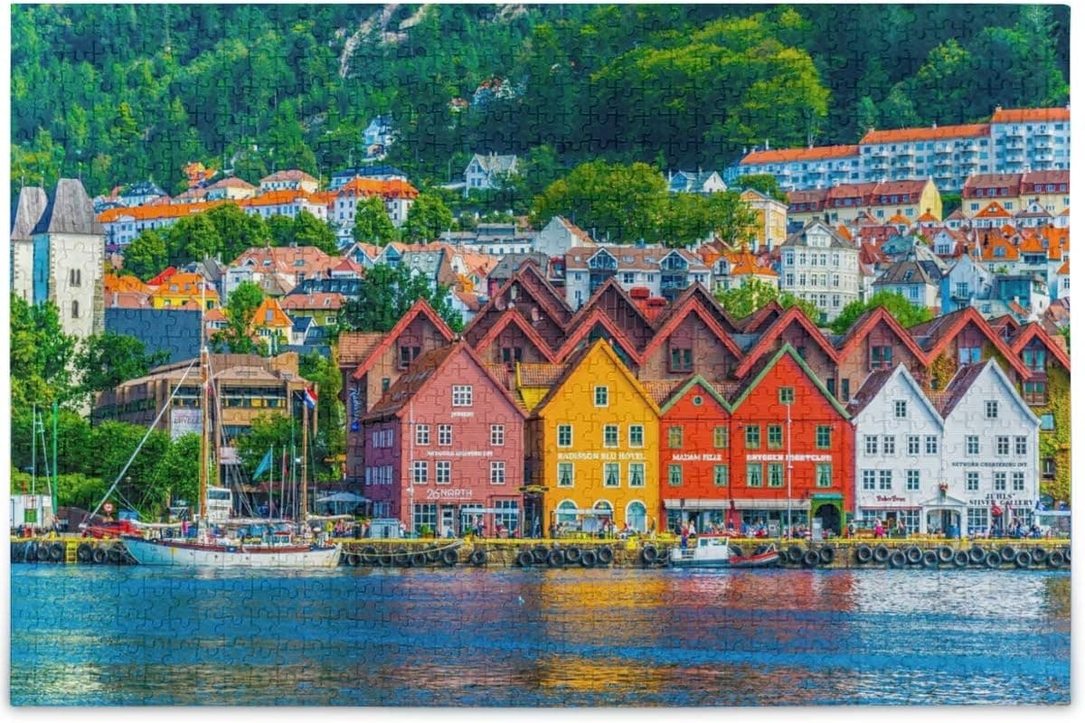 Oarencol Bergen Norway House Lake Mountain Jigsaw Puzzle 500 Pieces Puzzles for Adults Kids