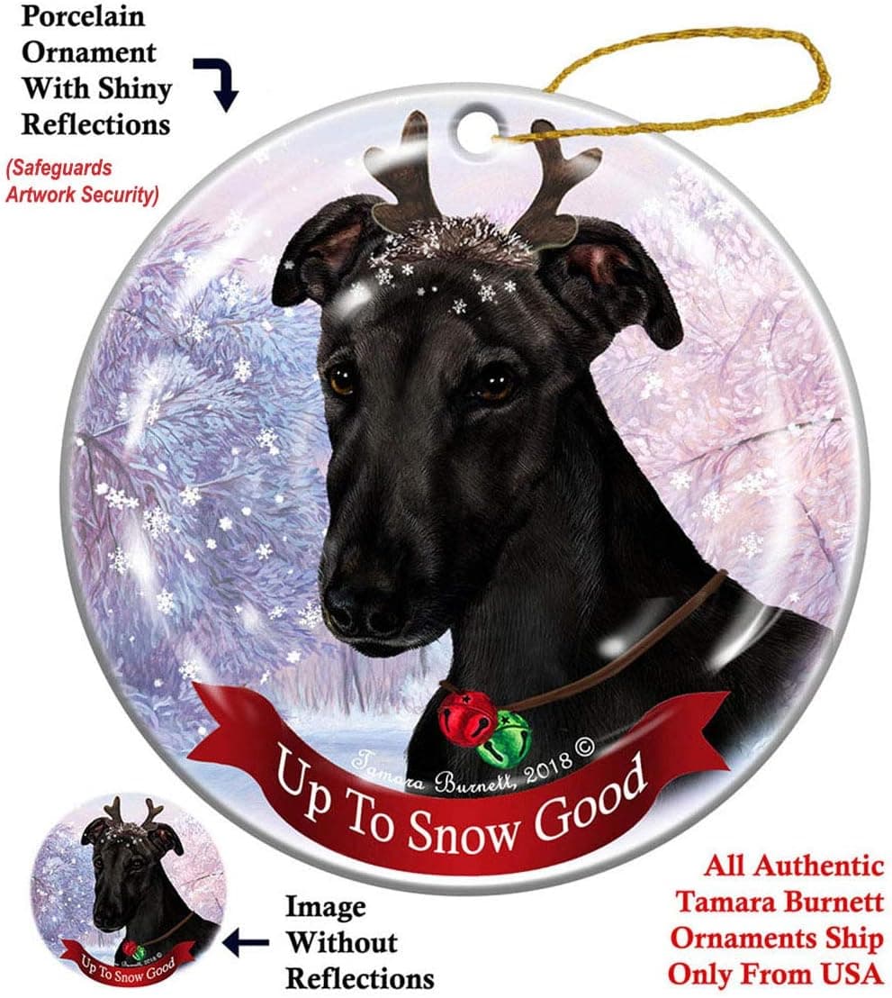 Black Greyhound Dog Porcelain Ornament Reindeer Dog