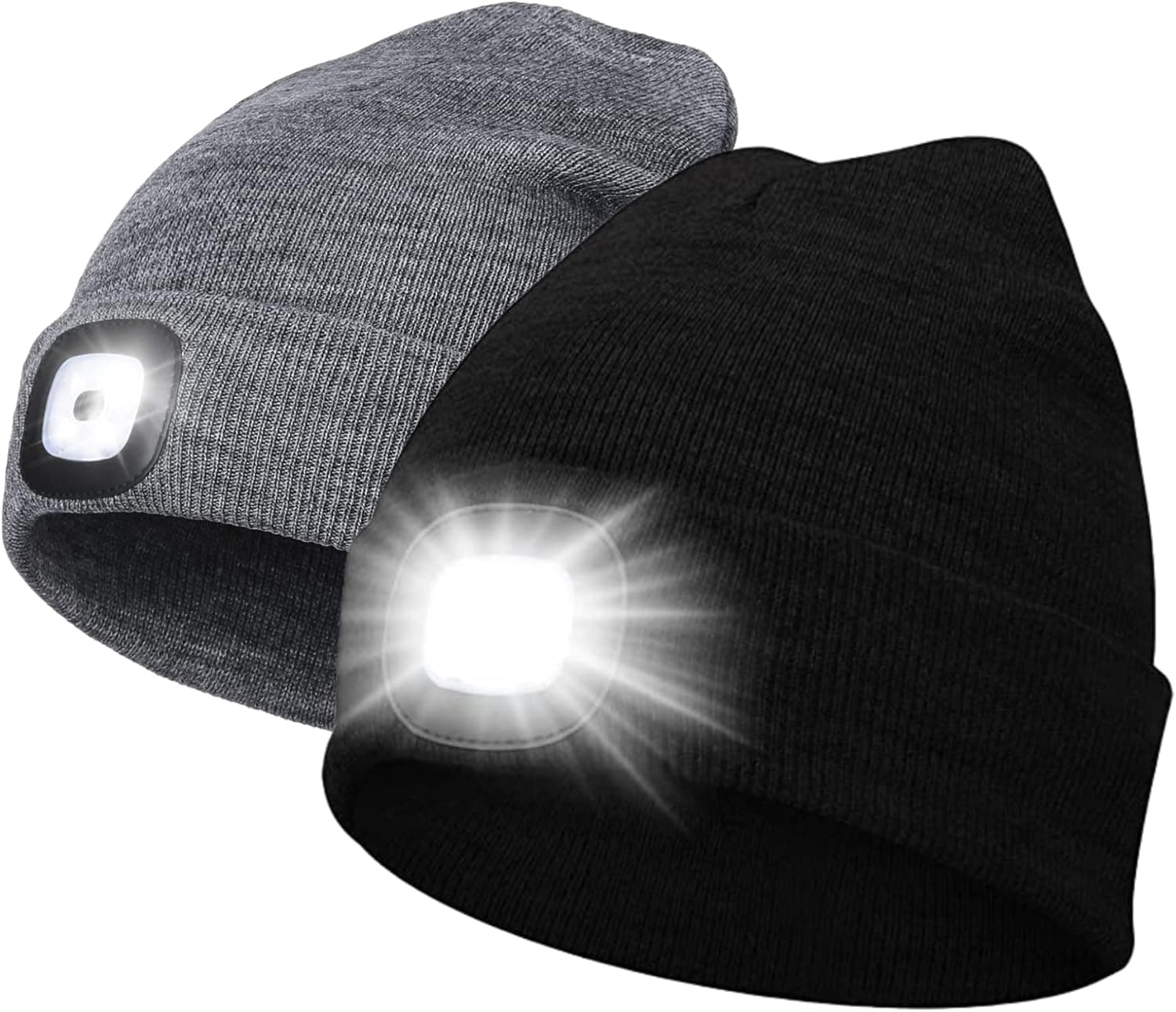 Beanie with Light,Unisex Beanie Hat with Light Built-in Rechargeable Hands Free LED Headlamp, Winter Knitted Night Lighted Hat Flashlight Black