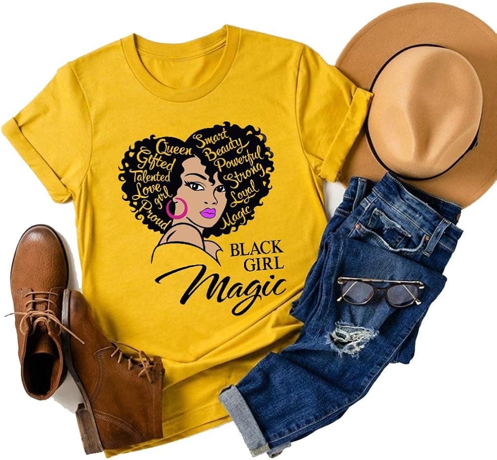 Black Girl Graphic - Melanin Afro Queen Magic T Shirt Black Girl Pride Gift Tee Short Sleeve Tops