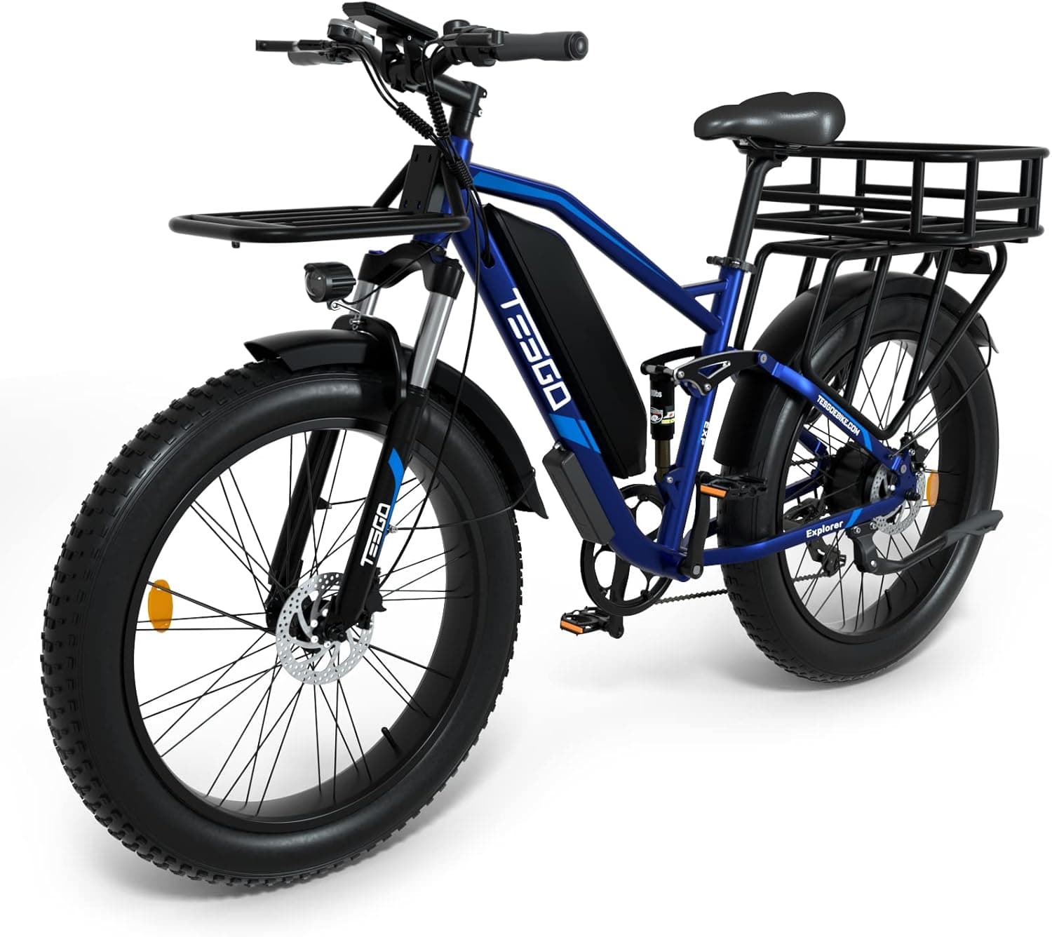 TESGO Electric Bike Adults 750W 48V 17.5Ah Removable LG Cells Battery 26'' Fat Tire Ebike 28MPH Snow Beach Mountain E Bike Full Suspension Shimano 7-Speed【Front Rack Included】