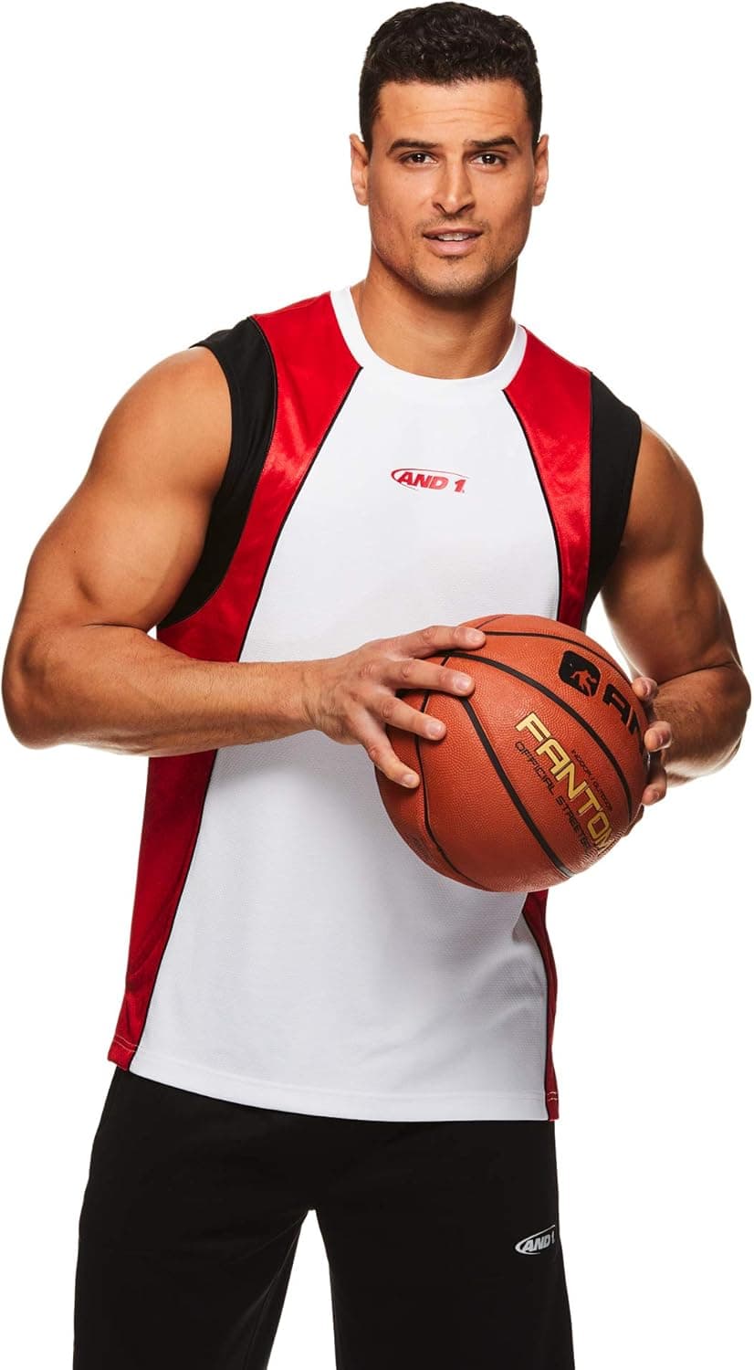 AND1 Men's Basketball Muscle Tank Top - Sleeveless Workout & Training Activewear Gym Shirt - Stark White Snow, Medium