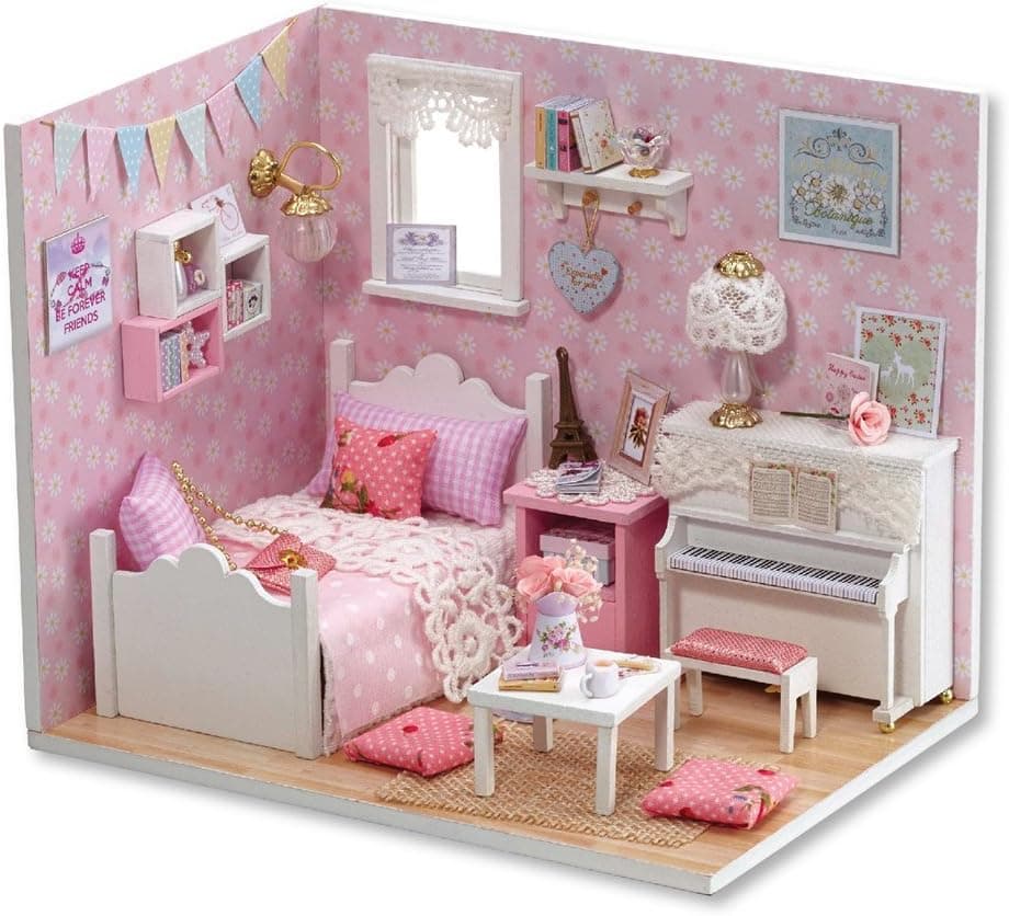 Flever Dollhouse Miniature DIY House Kit Creative Room with Furniture and Cover for Romantic Valentine's Gift (Sunny Princess)