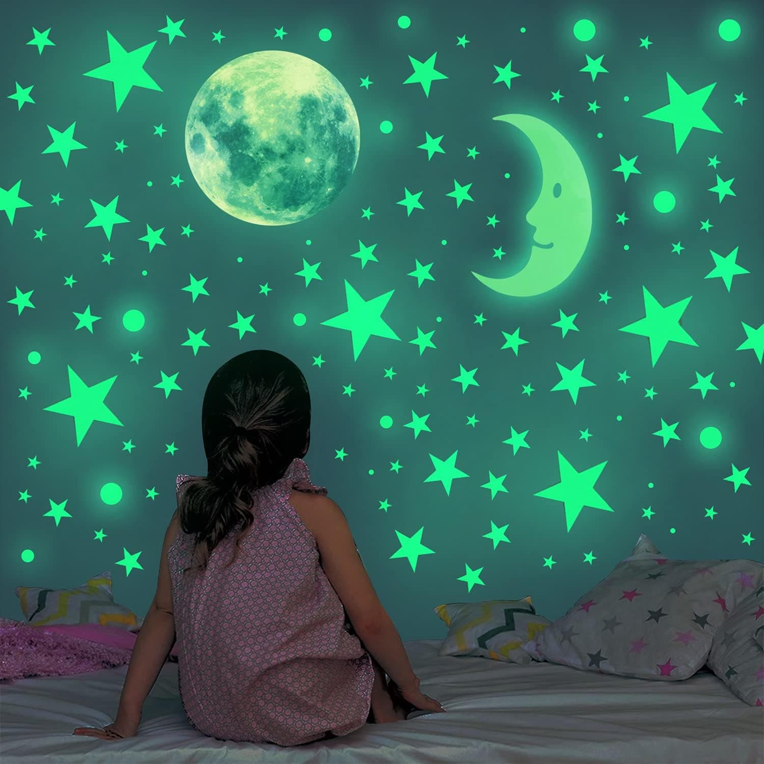 Glow in The Dark Stars - 1307 Pcs Luminous Ceiling Stars Wall Stickers Glow in The Dark Sticker Christmas Gift for Kids Glow Stars for Ceiling Wall Decal Teen Girls Kids Room Decor Wall Decor
