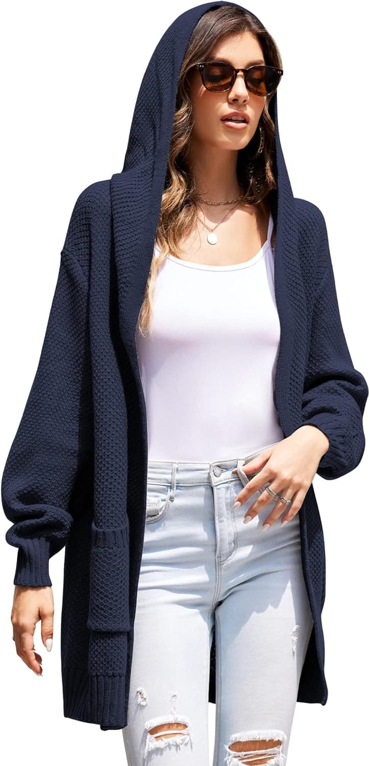 Zeagoo Cardigan for Women Long Sleeve Knit Cardigan with Hood Open Front Sweater Coat Outwear with Pockets
