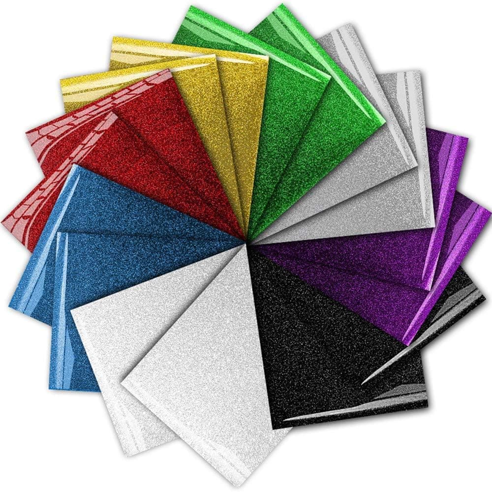 8 Colors Glitter Heat Transfer Vinyl Iron On Vinyl Sheets HTV for T-Shirt 12" X 10" with Multicolours Pack of 16