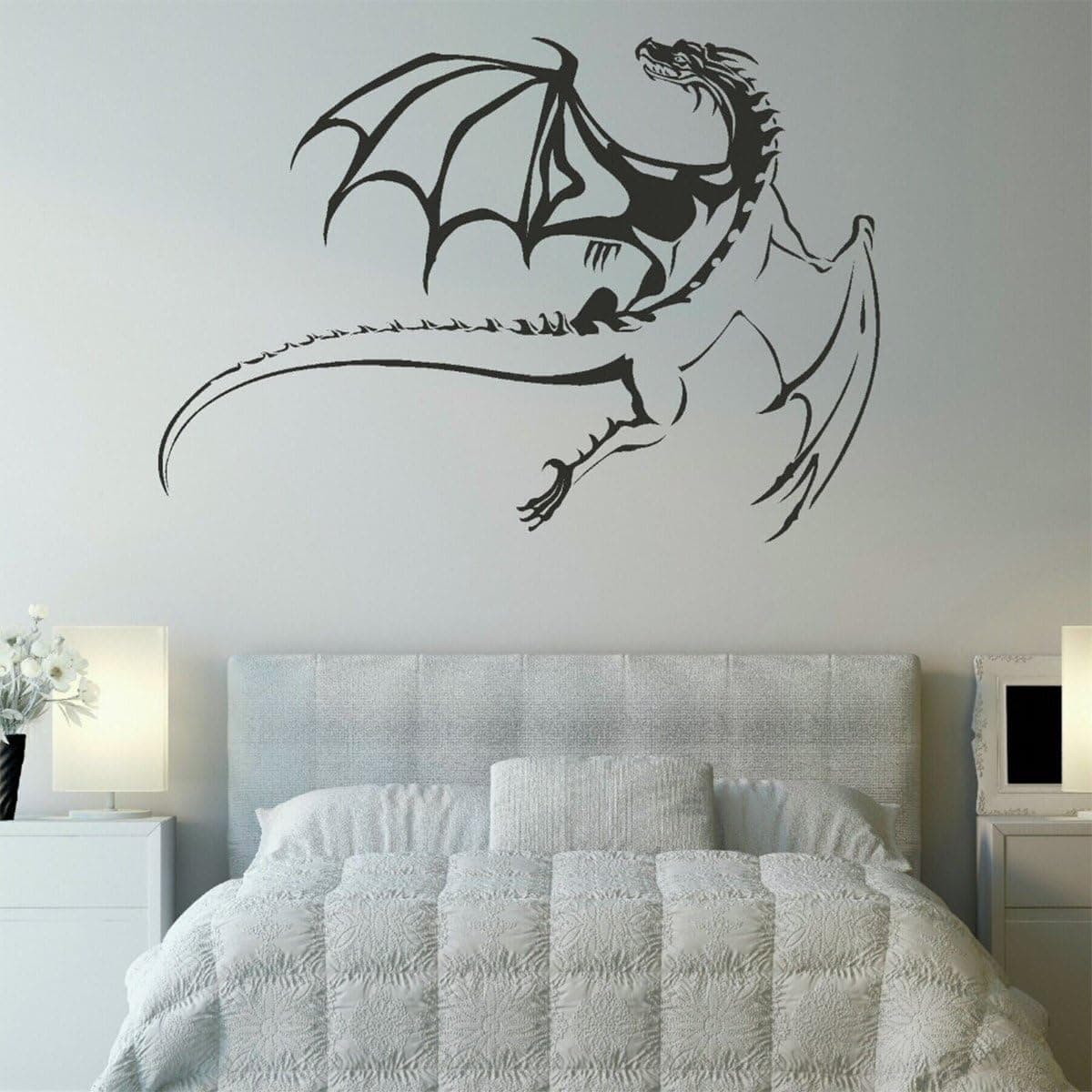 fantastic me Black Flying Dragon Wall Decal - 30"x 35"-Wall Sticker Mural Art Picture for Window Home Kids Bedroom Living Room Decoration