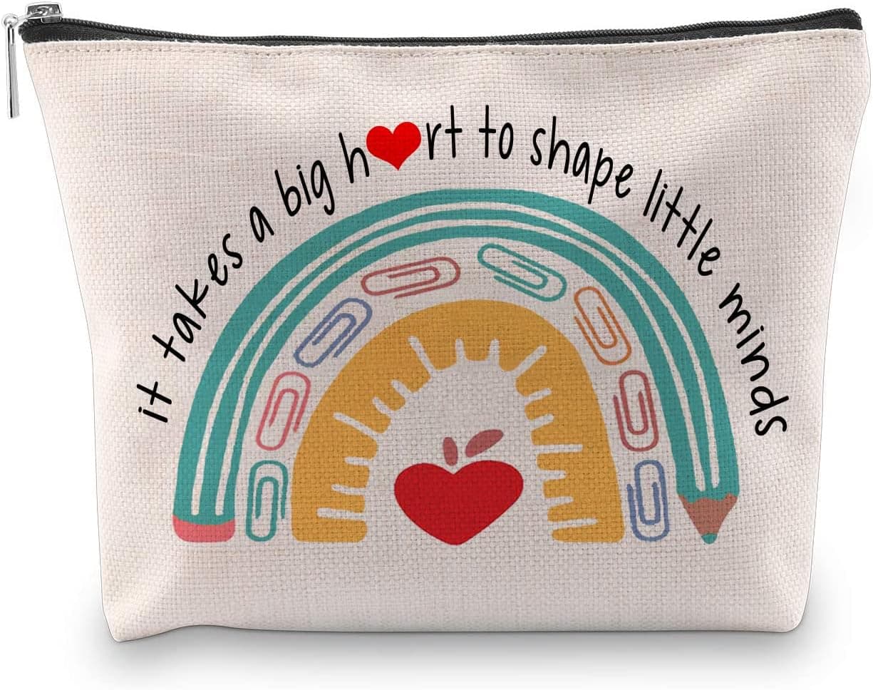 Qsavet It Takes A Big Heart To Shape Little Minds Bag, Teacher Gifts For Women, Gift for Teacher, Teacher Makeup Bag, Teacher Gifts, Teacher Bag, Farewell Gifts, Cosmetic Bag for Teacher
