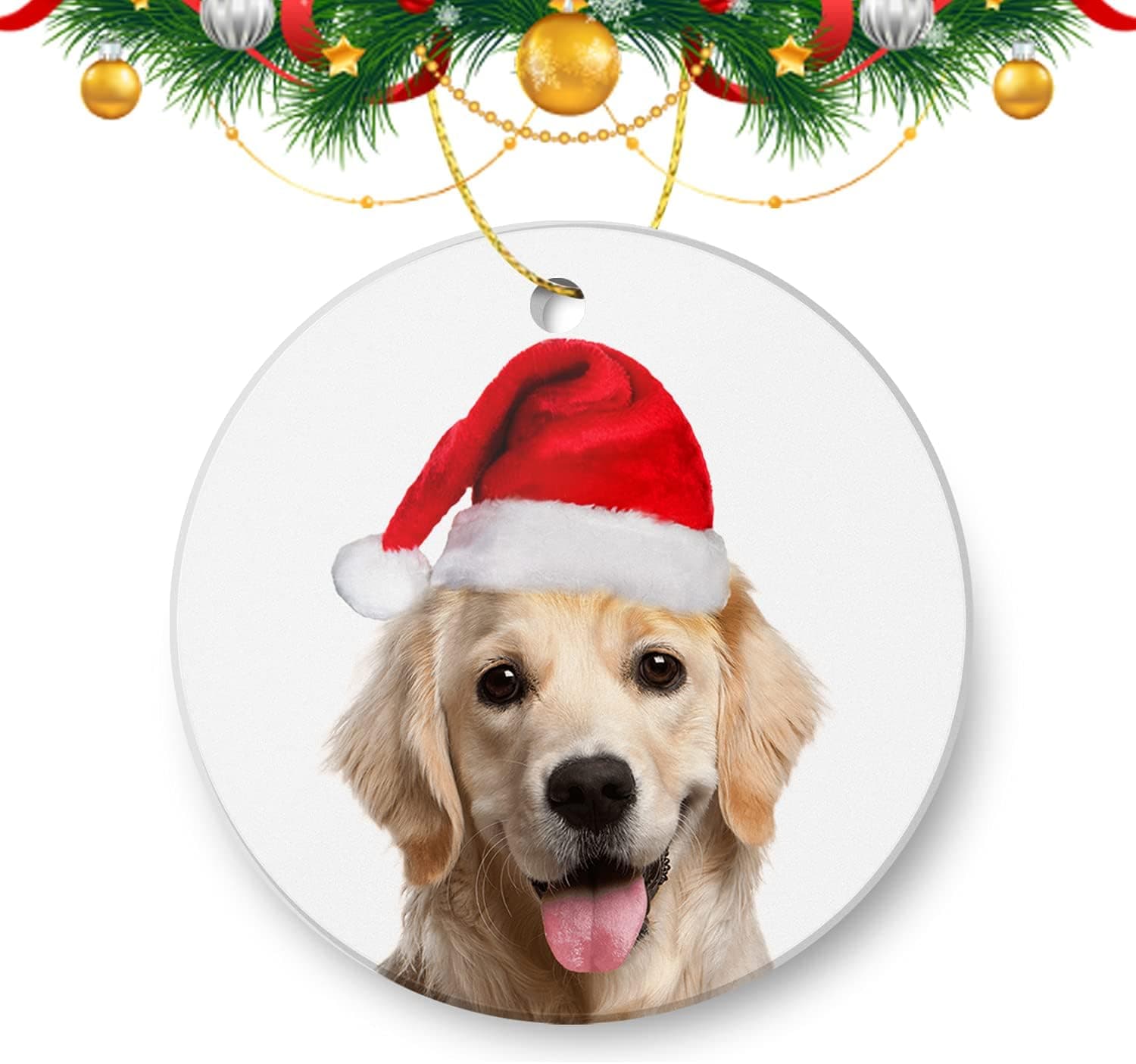 Christmas Decor Christmas Ornaments Golden Retriever Dog in Christmas Santa Hat Round Christmas Ornament Double Sided Xmas Decor Christmas Tree Ornaments Ideas 2021