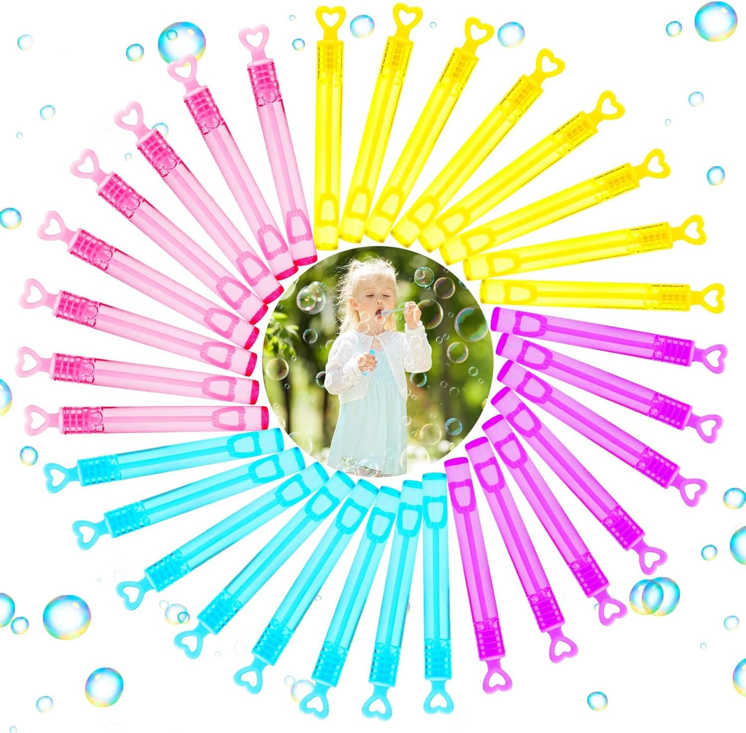 32 PCS Mini Bubble Wands for Kids Party Favor Goodie Bags Stuffers Bulk Outside Summer Toys, Classroom Prizes Easter Basket Fillers Wedding Birthday Party Supplies Bubble Blower Gift Toddler Boy Girl