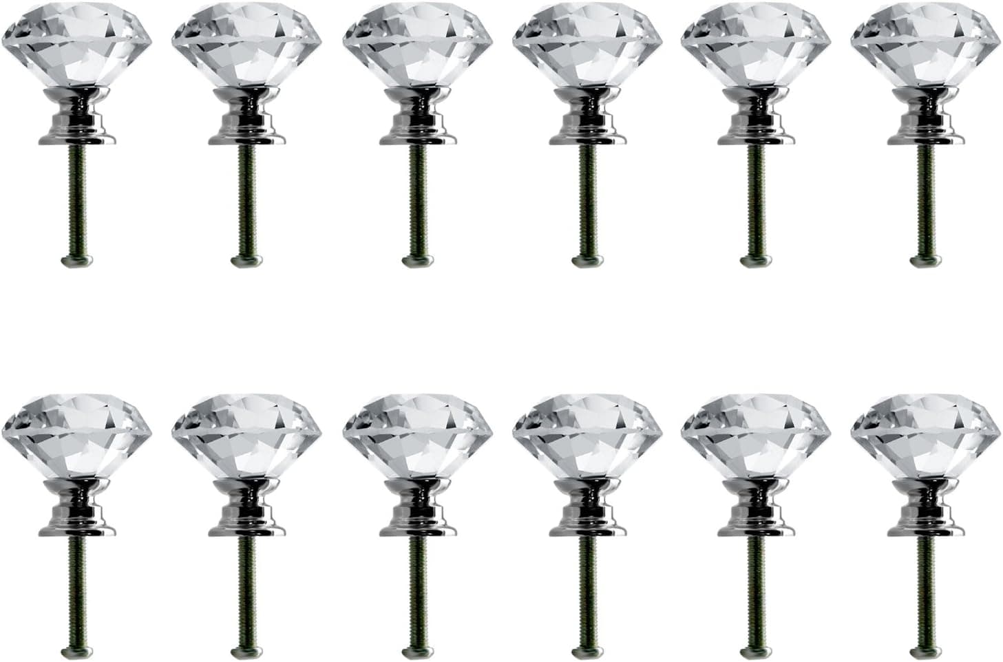 Neewer® 30mm Clear Crystal Glass Diamond Shape Door Knob Drawer Pull Handle for Cabinet, Drawer, Cupboard, Wardrobe Home Decoration (12Pack)