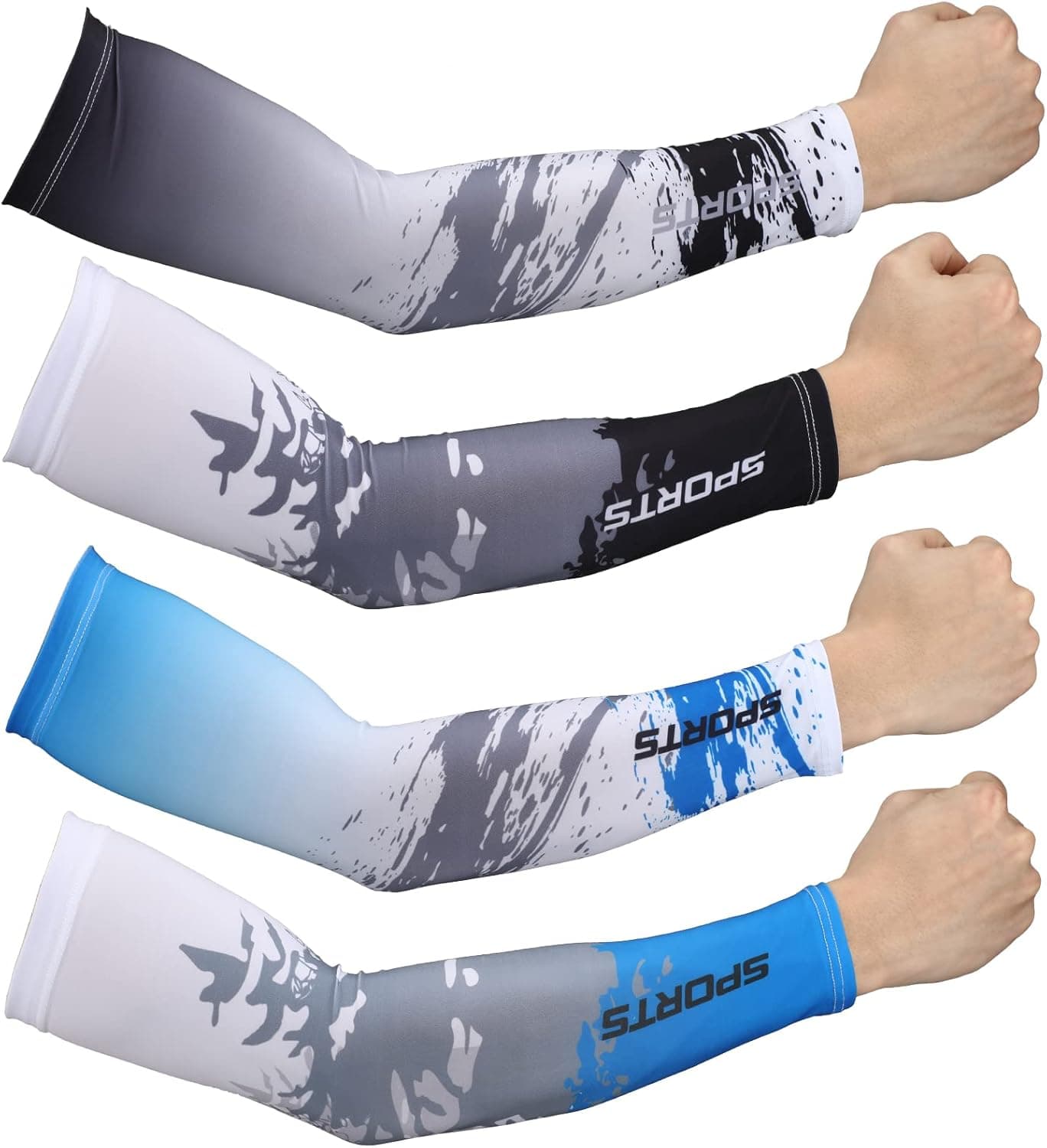 4 Pairs UV Sun Protection Arm Sleeves Cooling Sports Sleeve Anti Slip Ice Silk Arm Warmers Arm Covers for Men Women