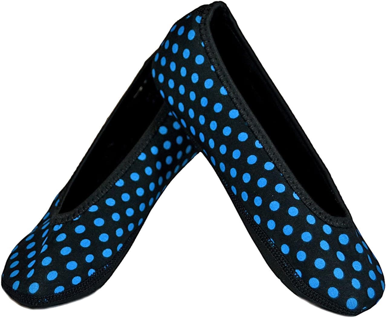 NuFoot Ballet Flats Women's Shoes Foldable& Flexible Flats Slipper Socks Travel Slippers & Exercise Shoes Dance Shoes Yoga Socks House Shoes Indoor Slippers Black with Blue Polka Dots Extra Large