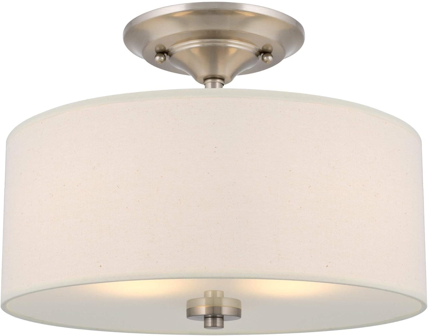 Kira Home Addison 13" 2-Light Semi-Flush Mount Ceiling Light Fixture with Off-White Fabric Drum Shade, Brushed Nickel Finish