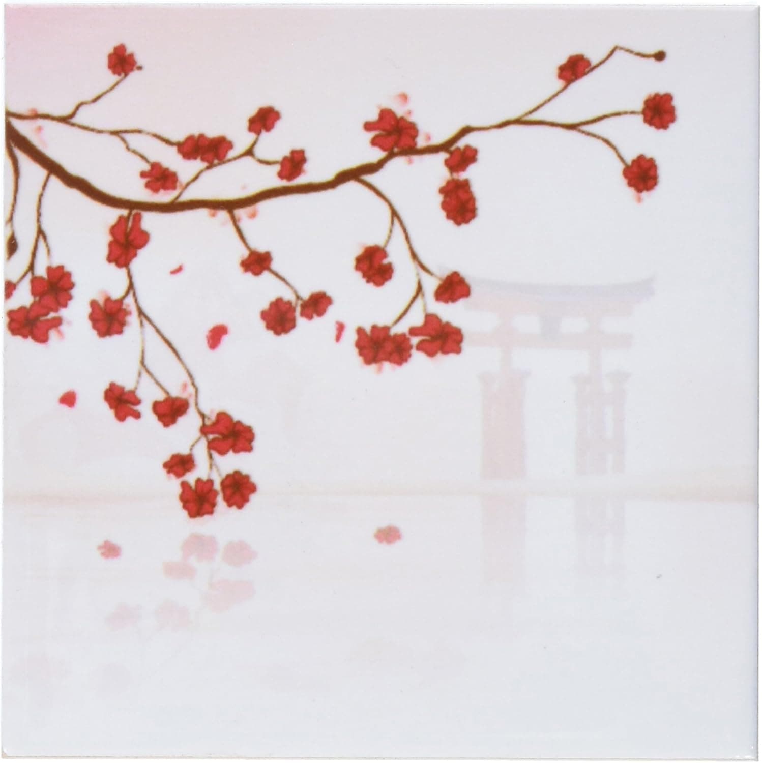 3dRose CST_78460_3 Pretty Cherry Blossoms Against a Peaceful Oriental Scene-Ceramic Tile Coasters, Set of 4