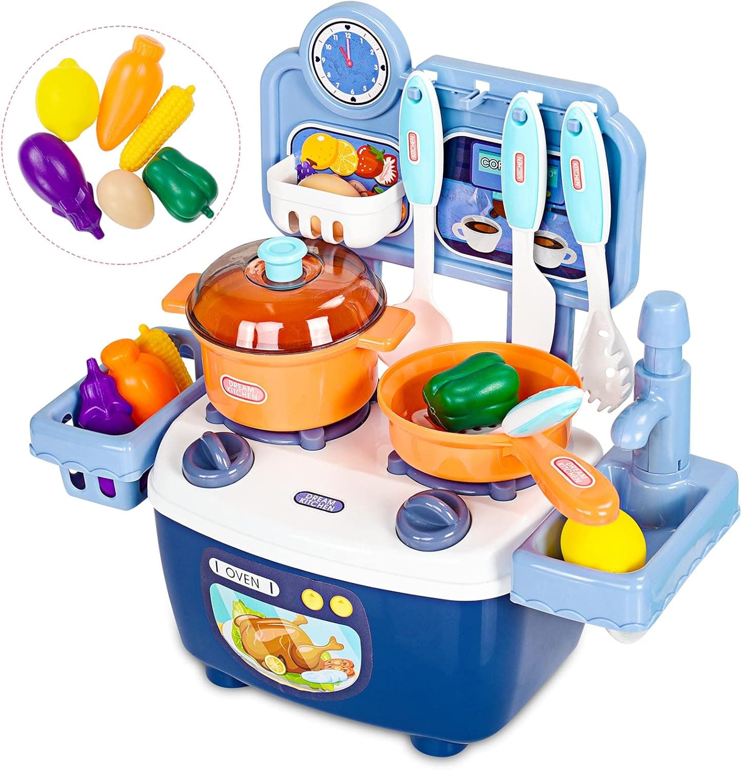 Kids Kitchen PlaySet Toys for Girls Boys BUSHALA 23Pcs Pretend Play Toys Kitchen for Toddlers Age 3-5 Toys Kitchen Play Cooking Set Include Pot, Pan, Utensils, Vegetable Fruits with Gift Box