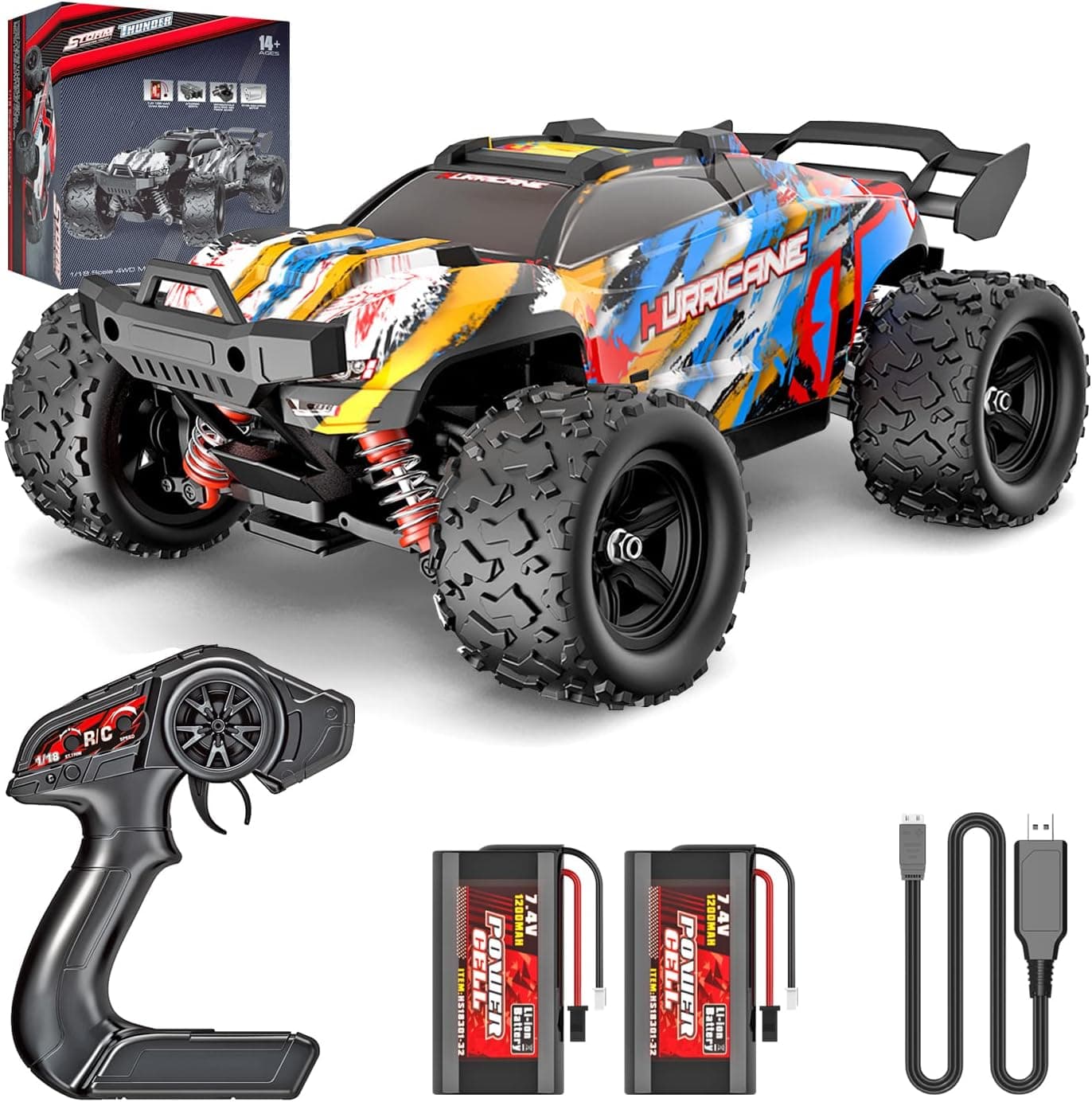 PHOUPHO Remote Control Car 1:18 Scale 45Km/h 4WD RC Car, Waterproof Drift Off-Road New HP Brush Motor with Two Rechargeable Batteries, Hobbyist Grade for Adults, Toy Gift for Boys Girls and Adults