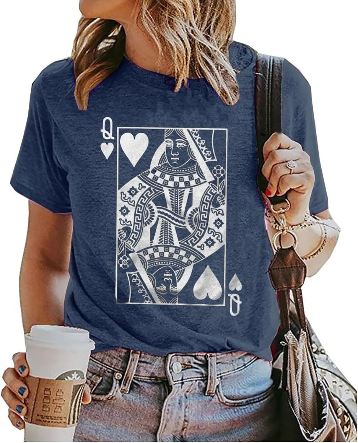 Q of Hearts T-Shirt Women Vintage Graphic Tee Casual Letters Print Short Sleeve Tops