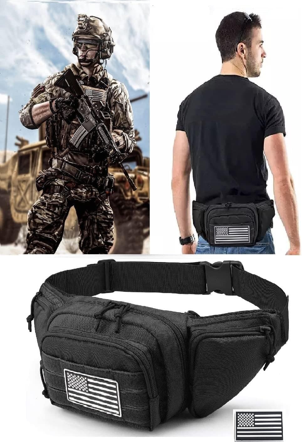 Galaxy Concealed Carry Pistol Waist Pouch - Tactical Fanny Pack Holster, Waist Gun Bag, Fits Handgun,1911 for Camping Hunting Hiking Fishing. Molle with USA Flag Patch