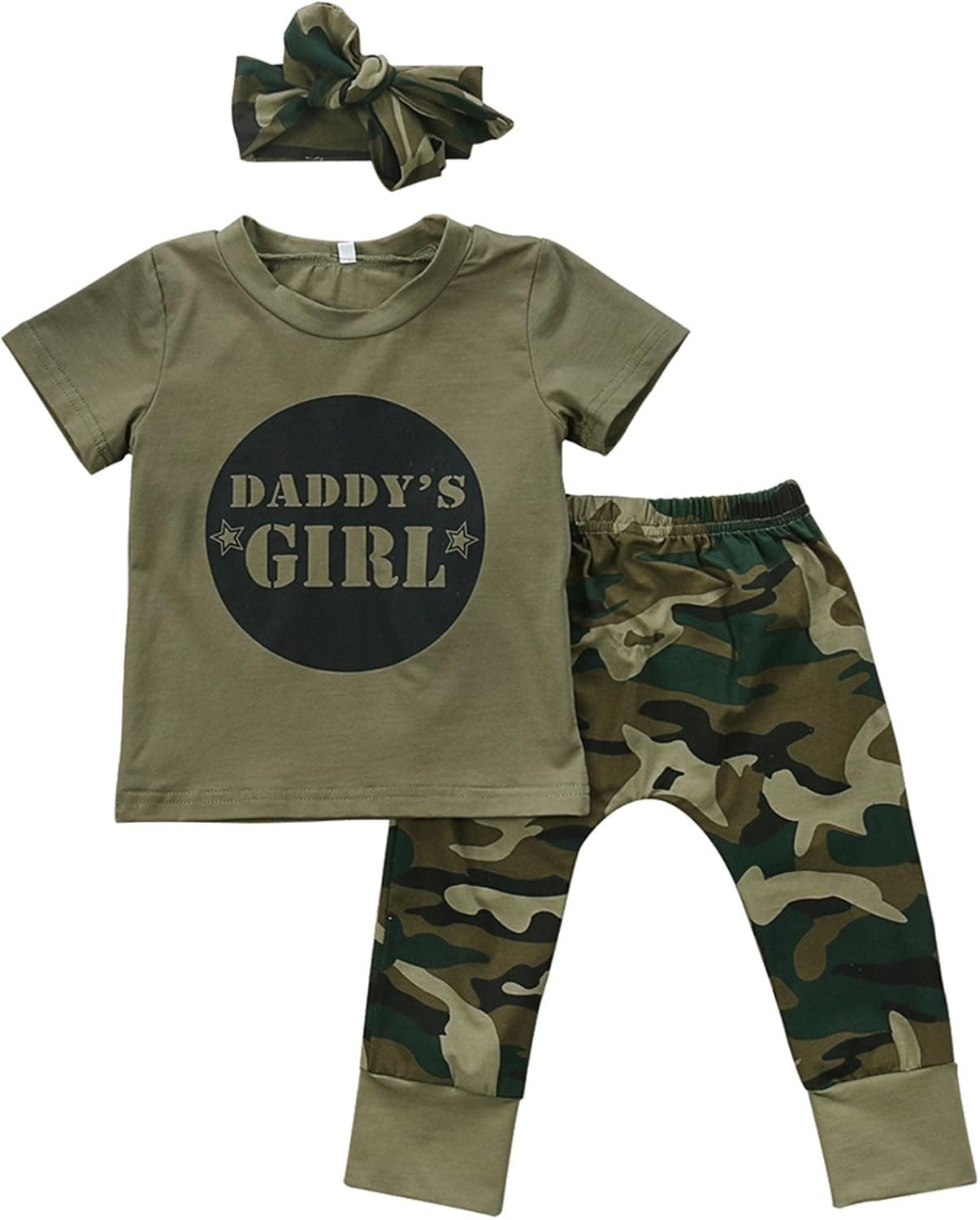 2 Styles Daddy’s Baby Boy Girl Camouflage Short Sleeve T-Shirt Tops+Green Long Pants Outfit Casual Outfit