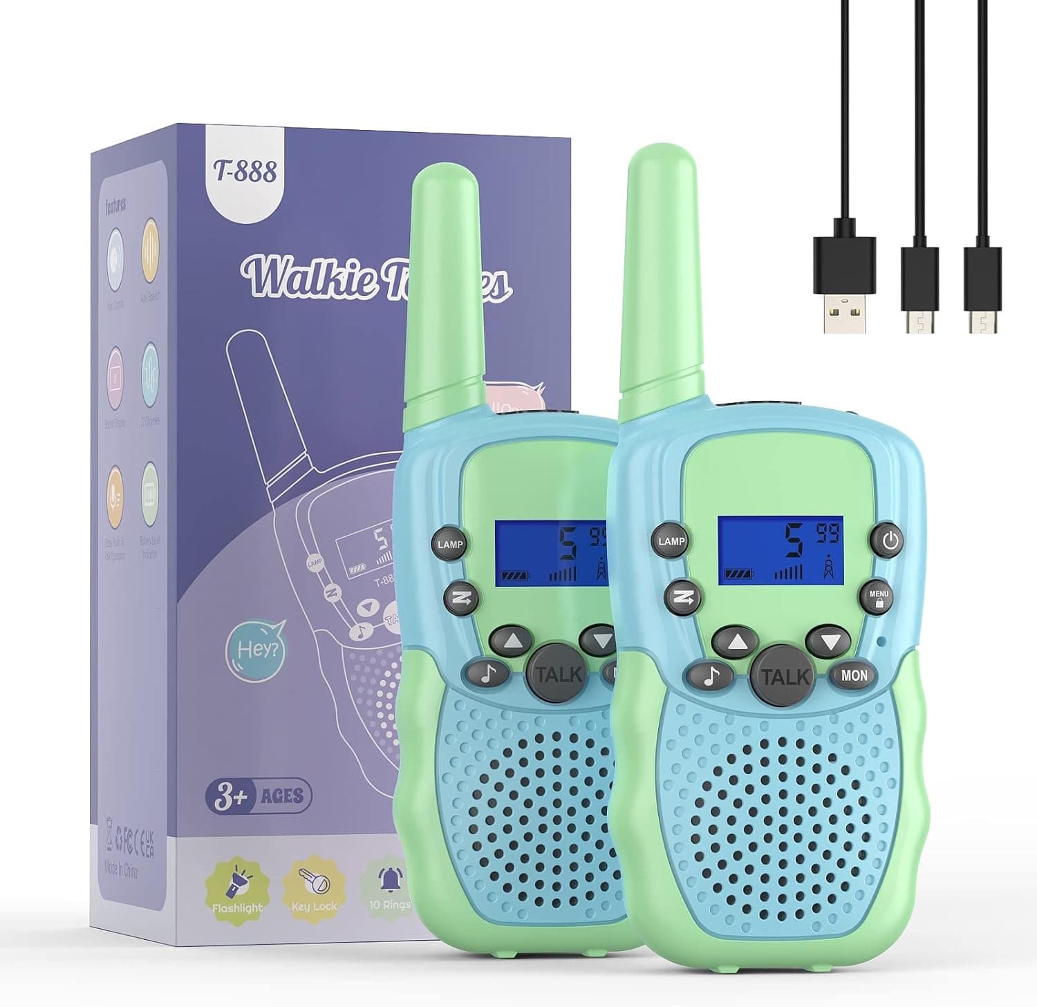 AIKTUPSY Walkie Talkies for Kids Rechargeable, Toys for 4-12 Year Old Boys Girls, Indoor Outdoor 2 Pack 3 KM Range 22 Channels 2 Way Radio Toys, Birthday Gifts for Girls Boys 5-7 Year Old