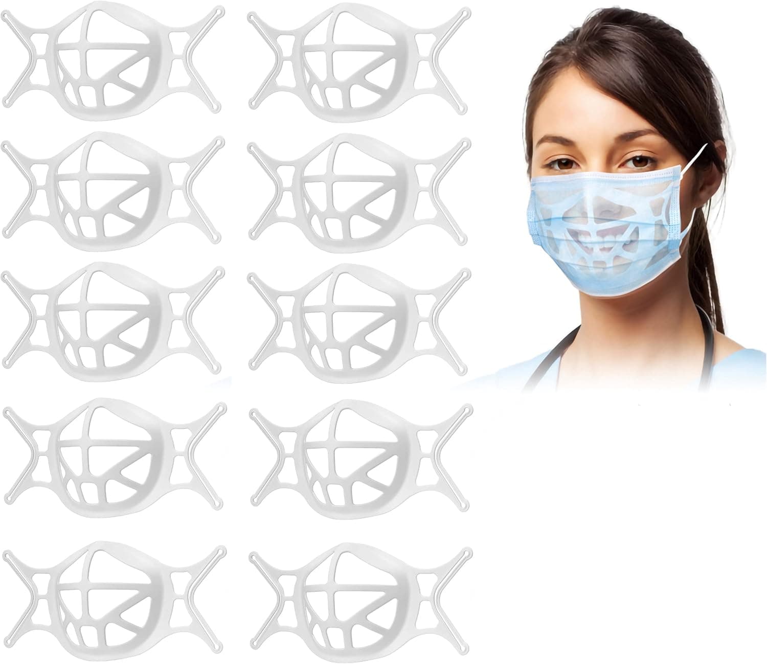 MTOP Upgraded 3D Silicone Bracket for Mask[Reusable],Breathing Cup,Keep the Fabric Away From the Mouth,Create More Breathing Space,Prevent the Fabric from Falling off,Lipstick Protector (10PCS, White)
