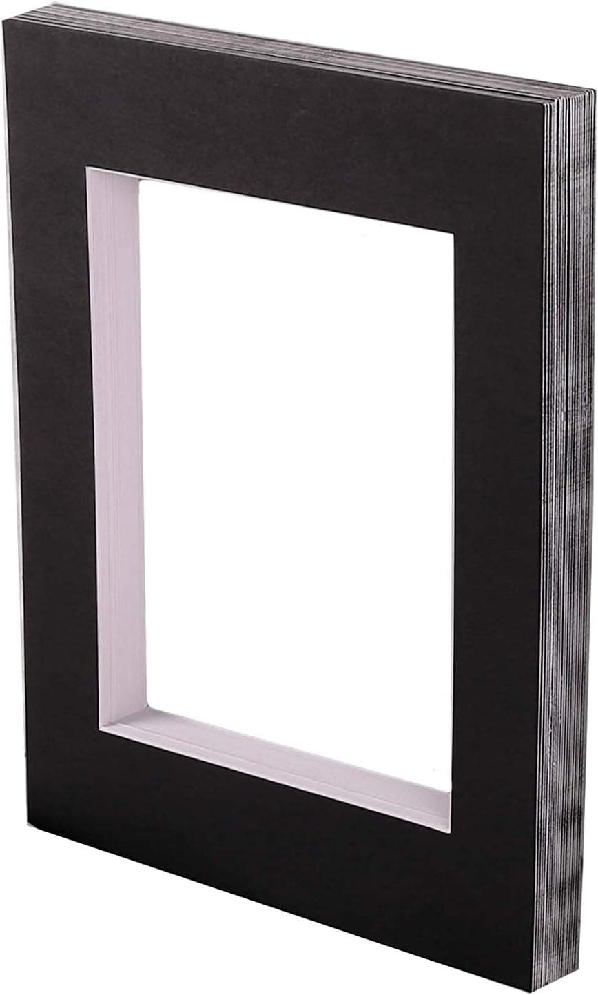 Art Emotion, high Quality Pack of 20, Picture Mat Board, Picture Mat Acid-Free Board Thickness 1.4mm mats with Beveled Cut Opening for Photo mats (Black, 5x7)