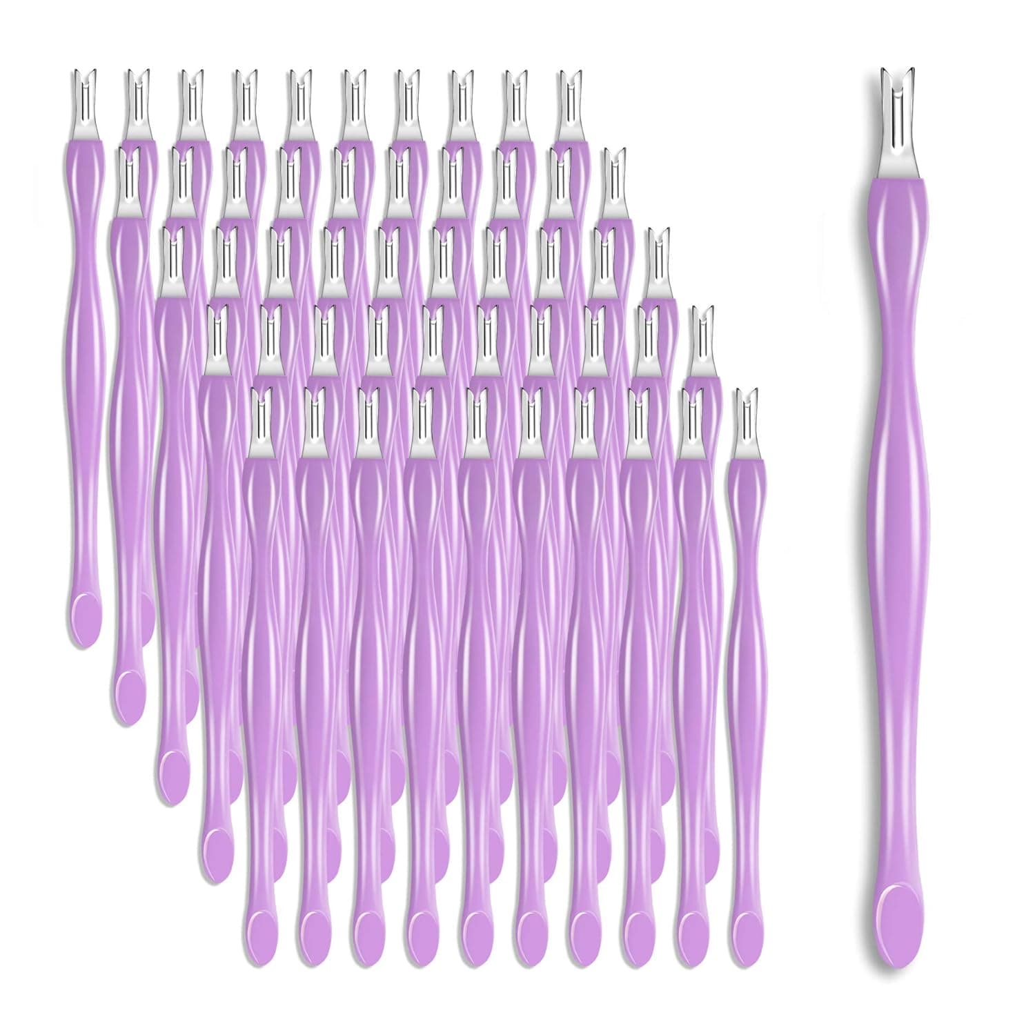 Laza 50 Pcs Professional Cuticle Trimmer Remover Pusher Knife Dead Skin Callus Removal Fork Practical Nail Art Cleaner Tools for Men Women - Light Purple