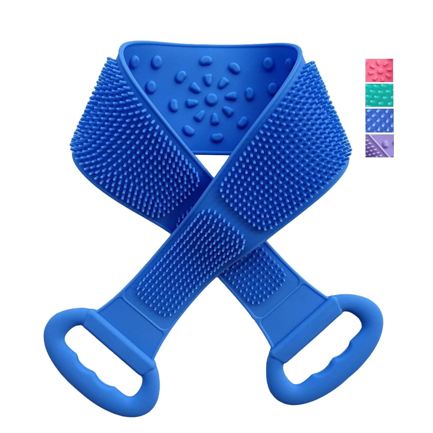 Silicone Back Scrubber for Shower Extra Long,Back Scratcher Easily Bath and Body Works Brush Exfoliating Massage Scrub,Buddy Scrubs Band NO BPA for Men Women Child 31.5 inch Blue